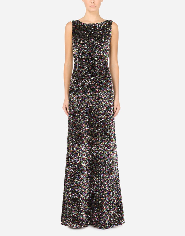 Long multi-colored sequined dress - 1