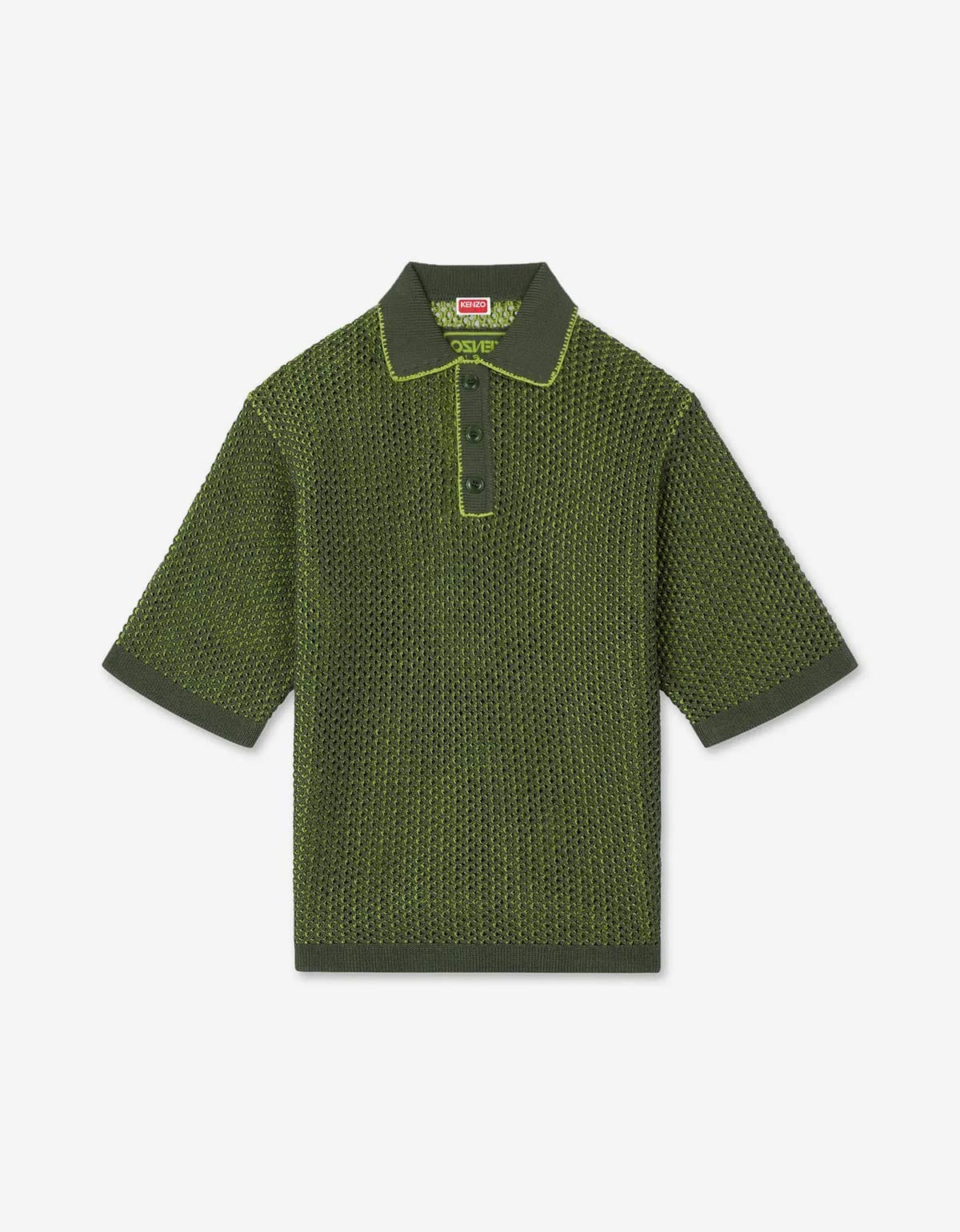 Kenzo Green Oversized Embroidered Knitted Polo Shirt - 1
