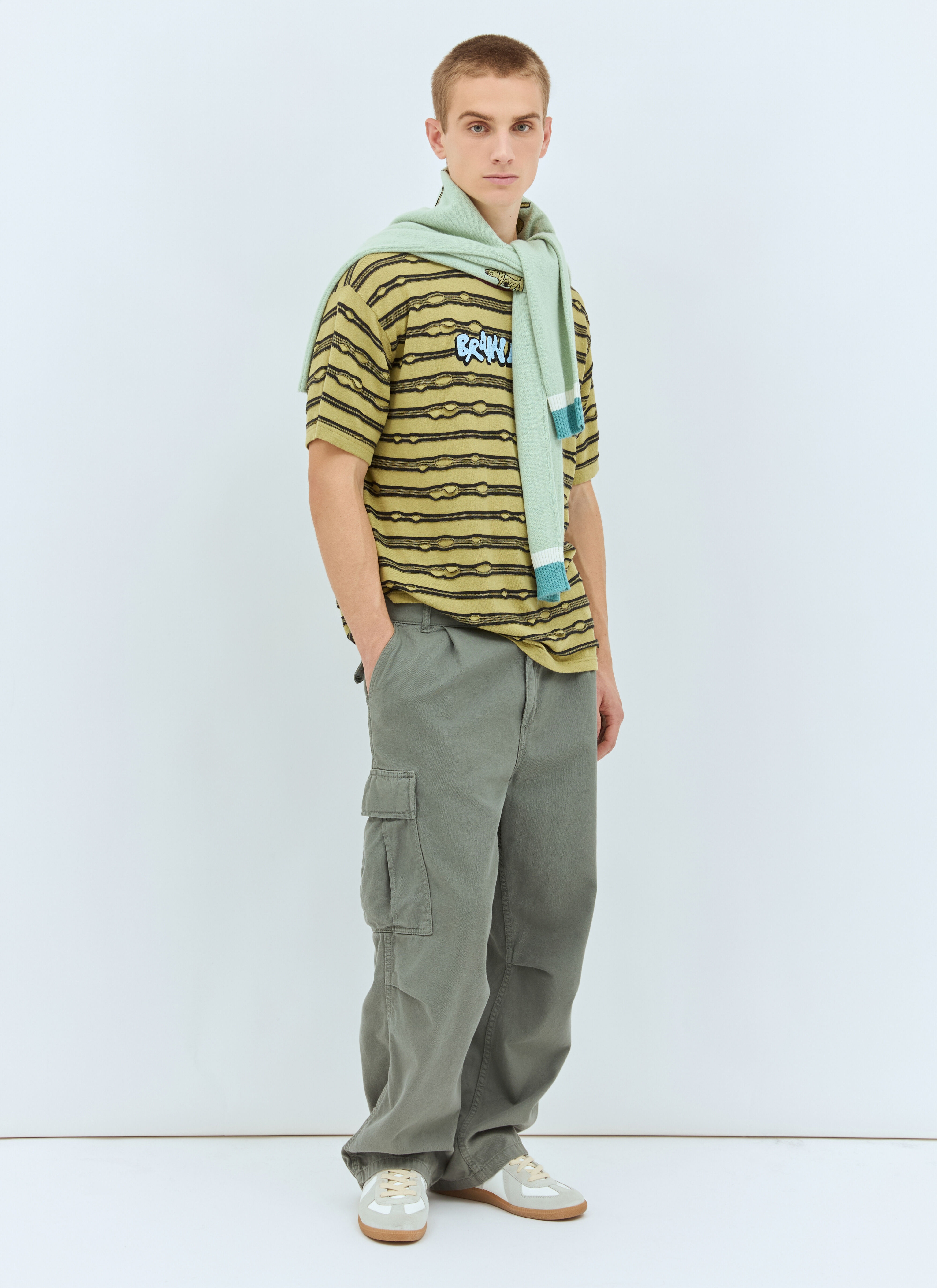 Embroidered Puckered Striped T-Shirt - 2