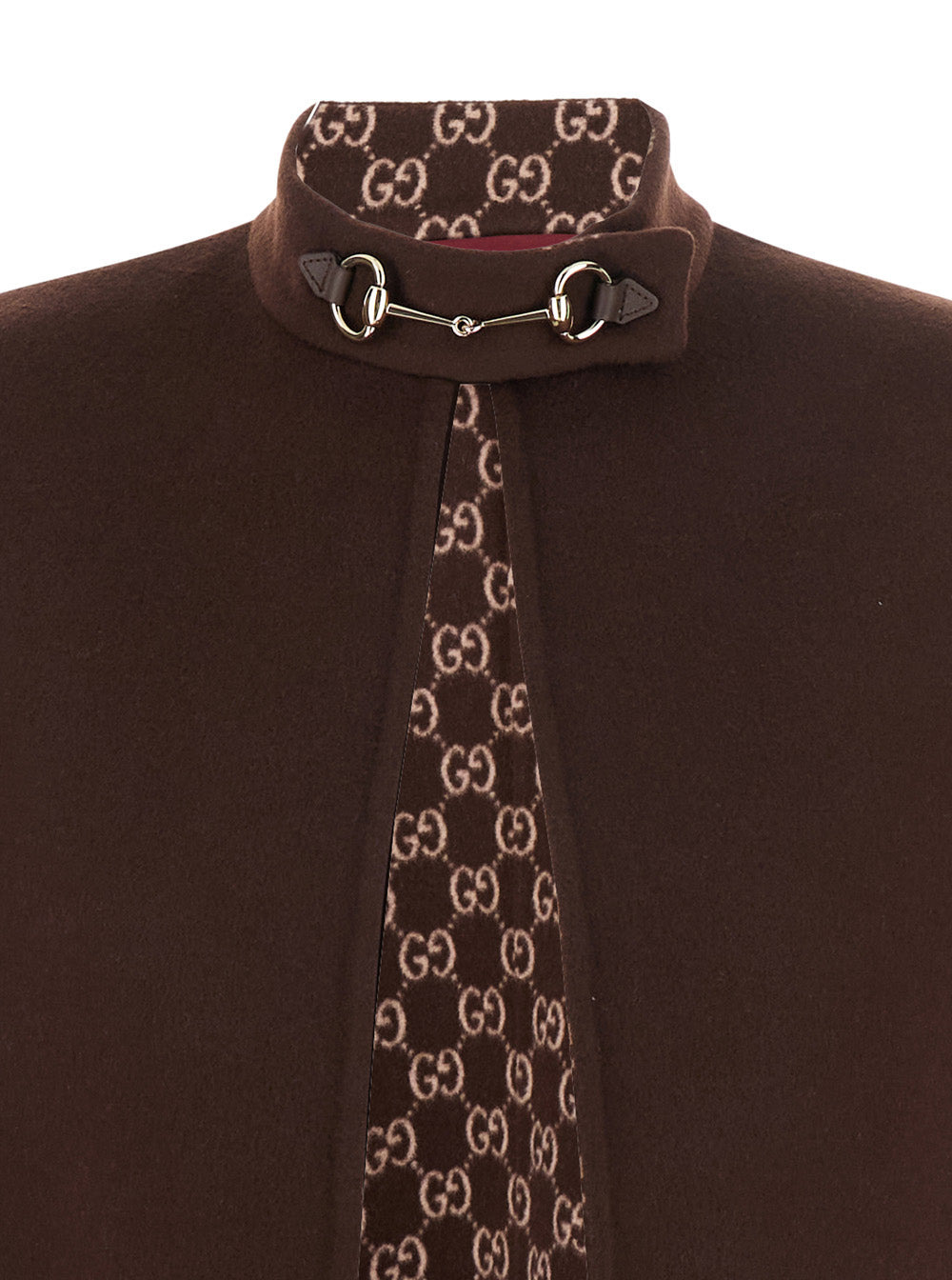 Gucci Women Brown Cape With Iconic Clamp And Gg All-Over Motif Interior In Wool Woman - 3