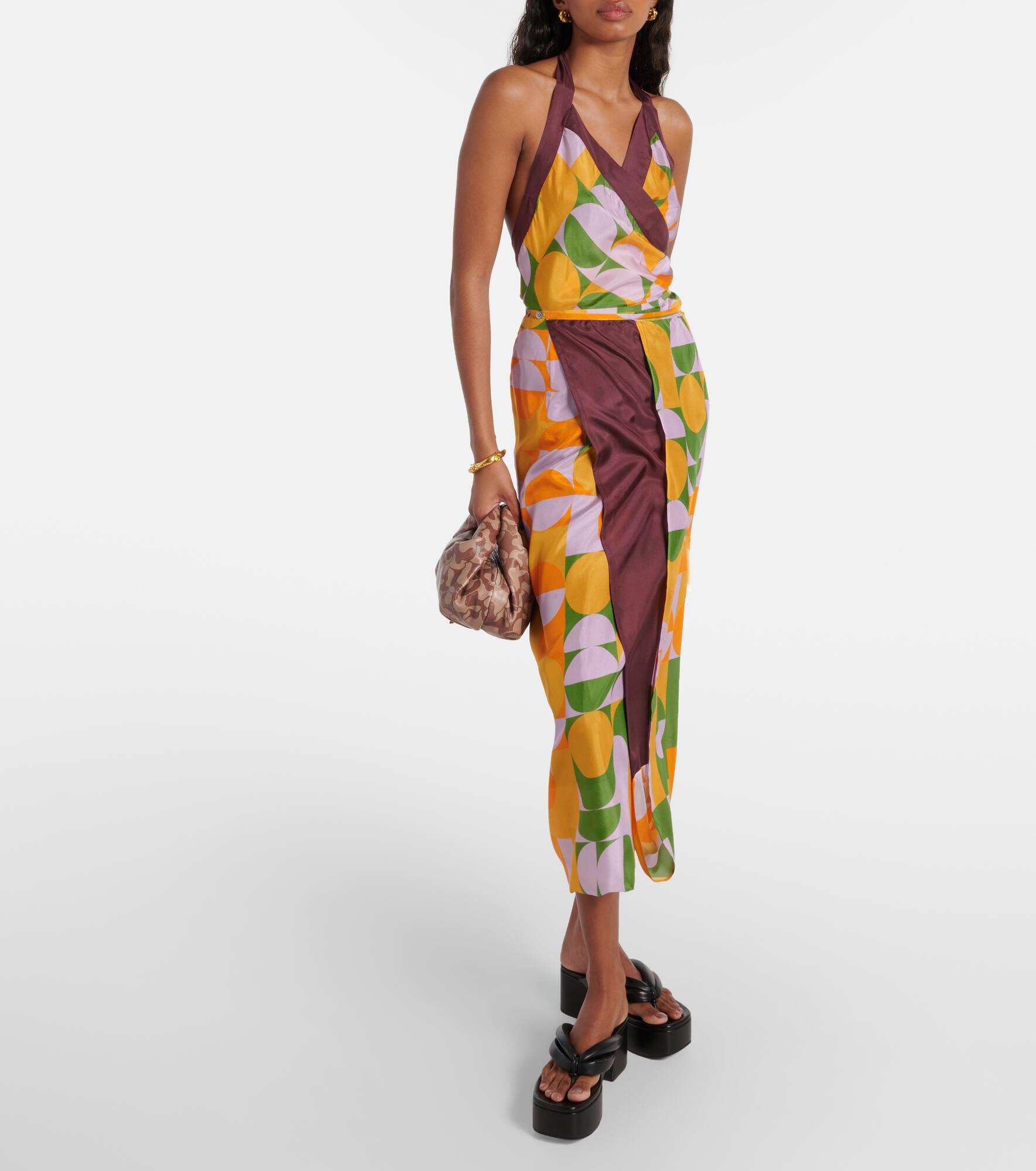 Printed halterneck silk pongee top - 7