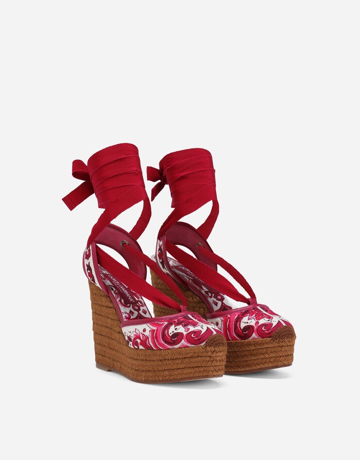 Printed brocade fabric wedge sandals - 2