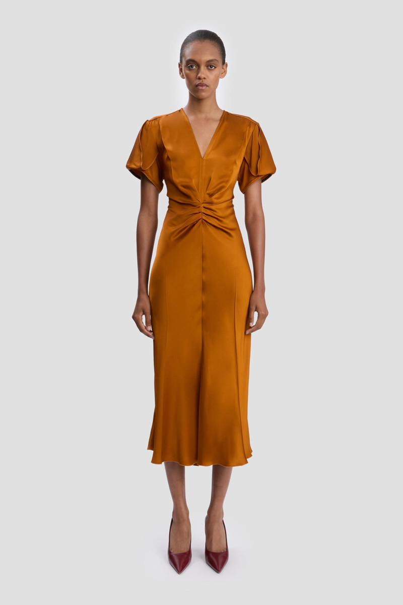 Victoria Beckham Eve Midi Dress In Bronze outlook