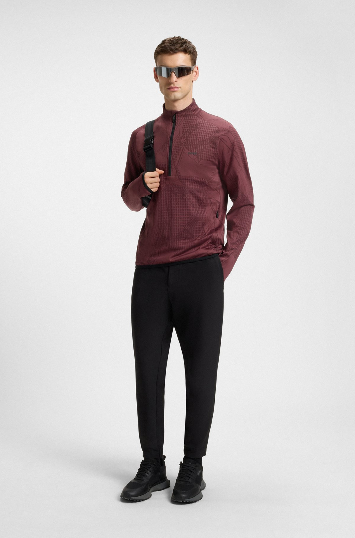 ACTIVE ZIP-NECK SWEATSHIRT IN JACQUARD STRETCH FABRIC - 4
