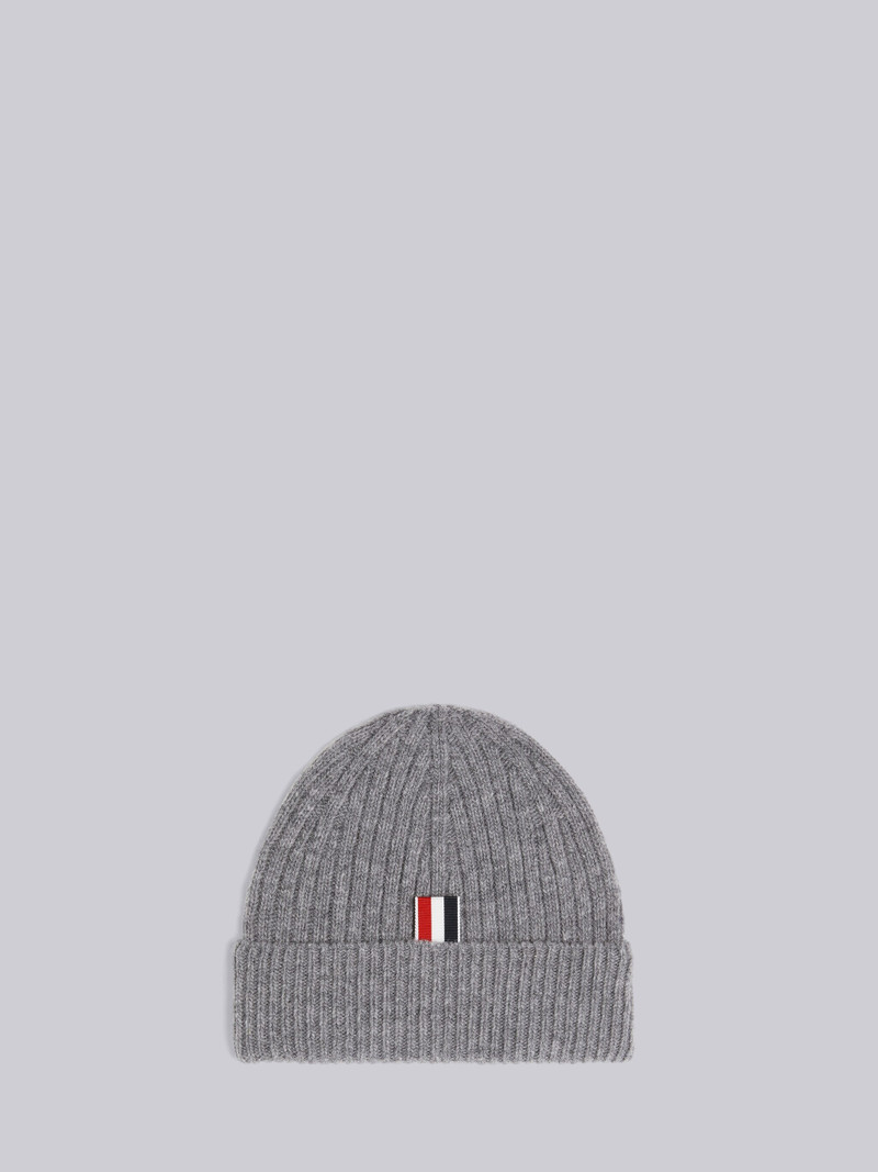Thom Browne Light Grey Fine Merino Wool Rib 4-Bar Hat outlook