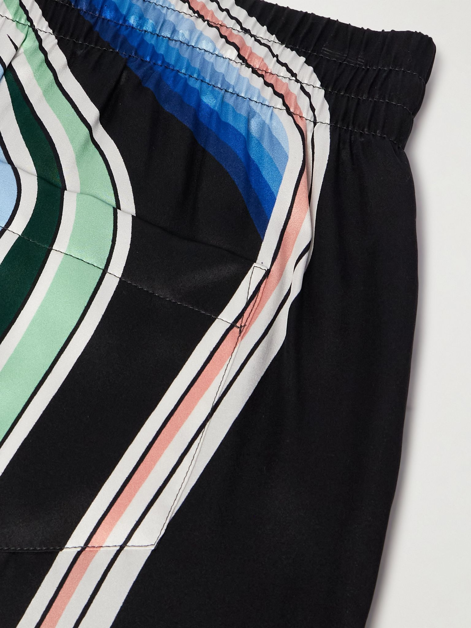 Graphic Mountain Straight-Leg Logo-Print Silk-Twill Drawstring Shorts Blue - 5