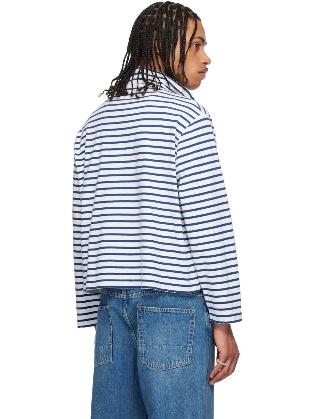 White & Blue Shrunken Fullzip Sweater - 3
