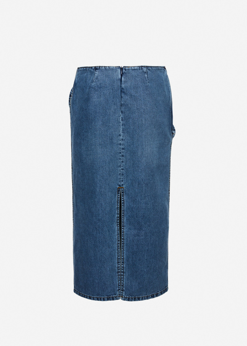 Rose-detail denim midi skirt in dark blue 2