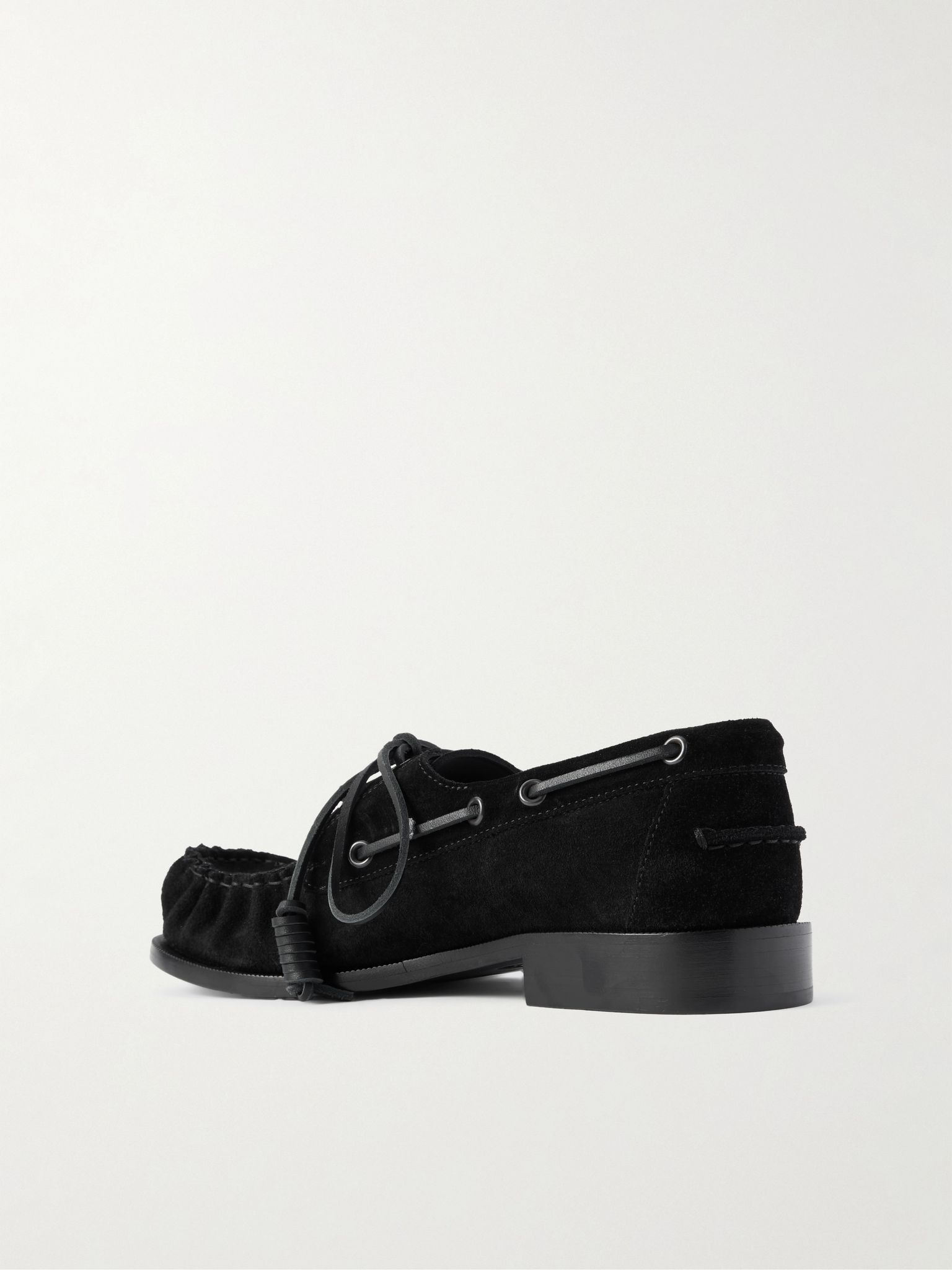 Leather-Trimmed Suede Boat Shoes Black - 4