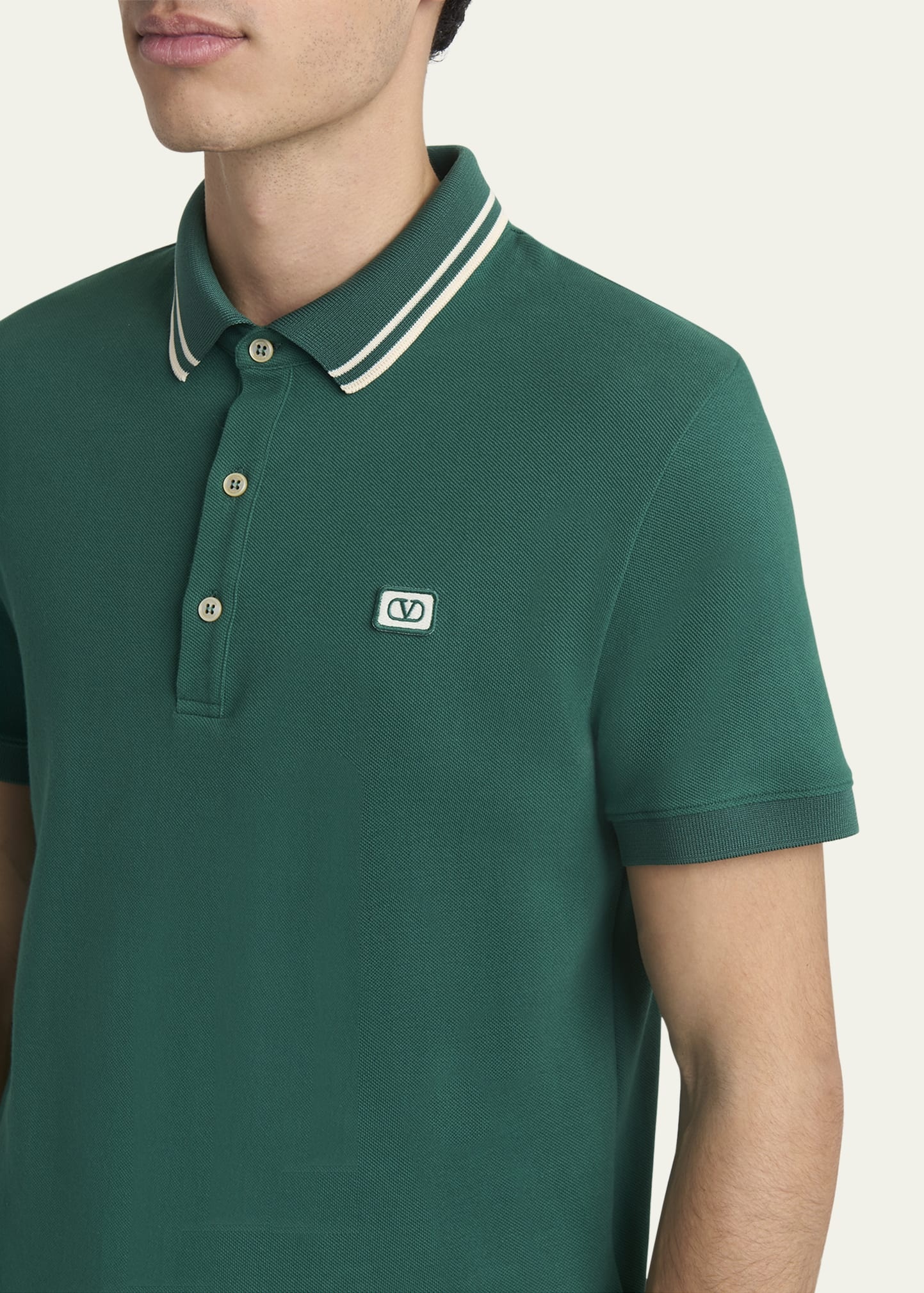 Men's VLogo-Patch Pique Polo Shirt - 5