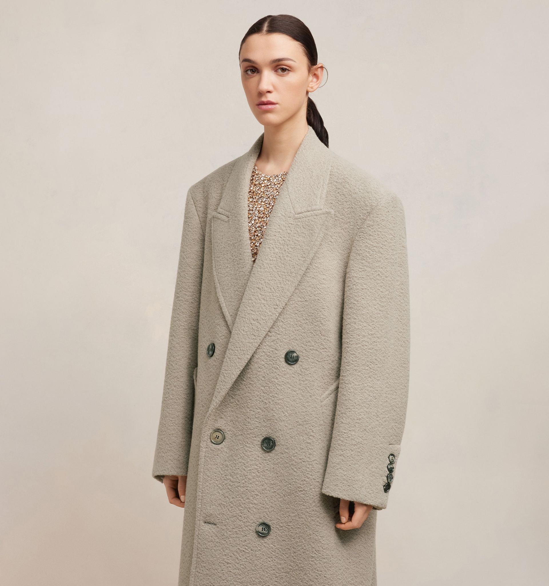 コート AMI Women Coats FCO317 WV0016 100 White AMI Paris Double Breasted Oversized Coat | REVERSIBLE