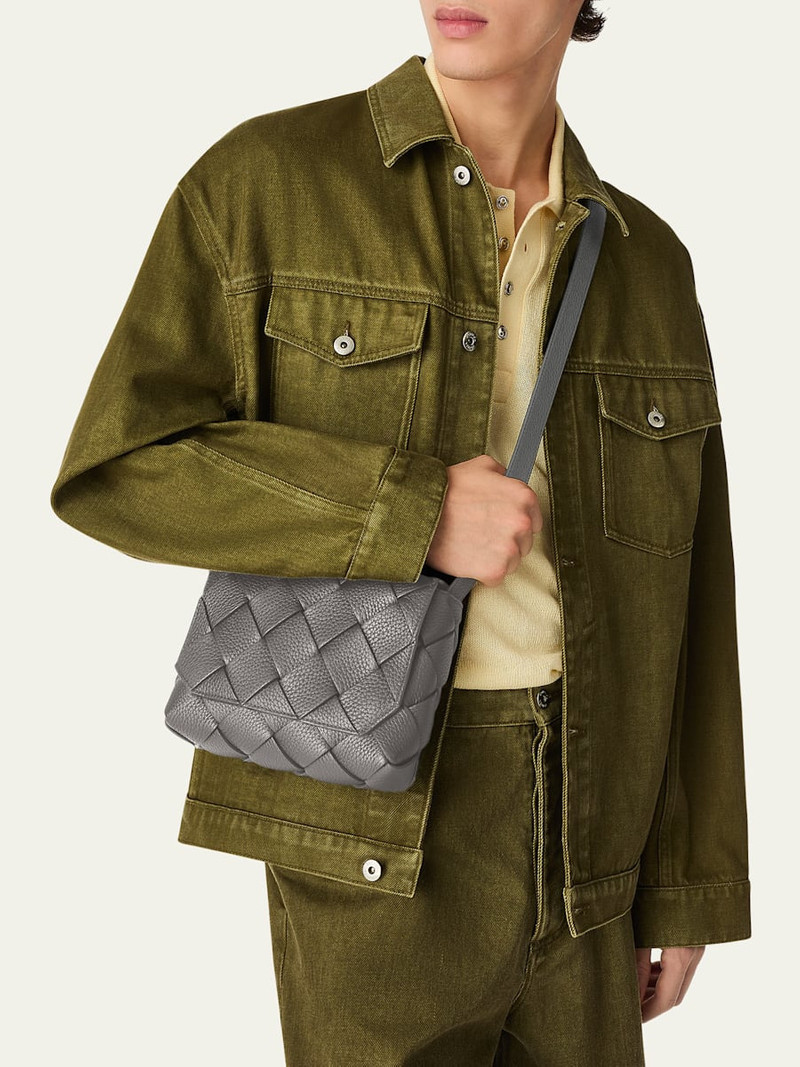 Bottega Veneta Men's Small Intreccio Leather Crossbody Bag outlook