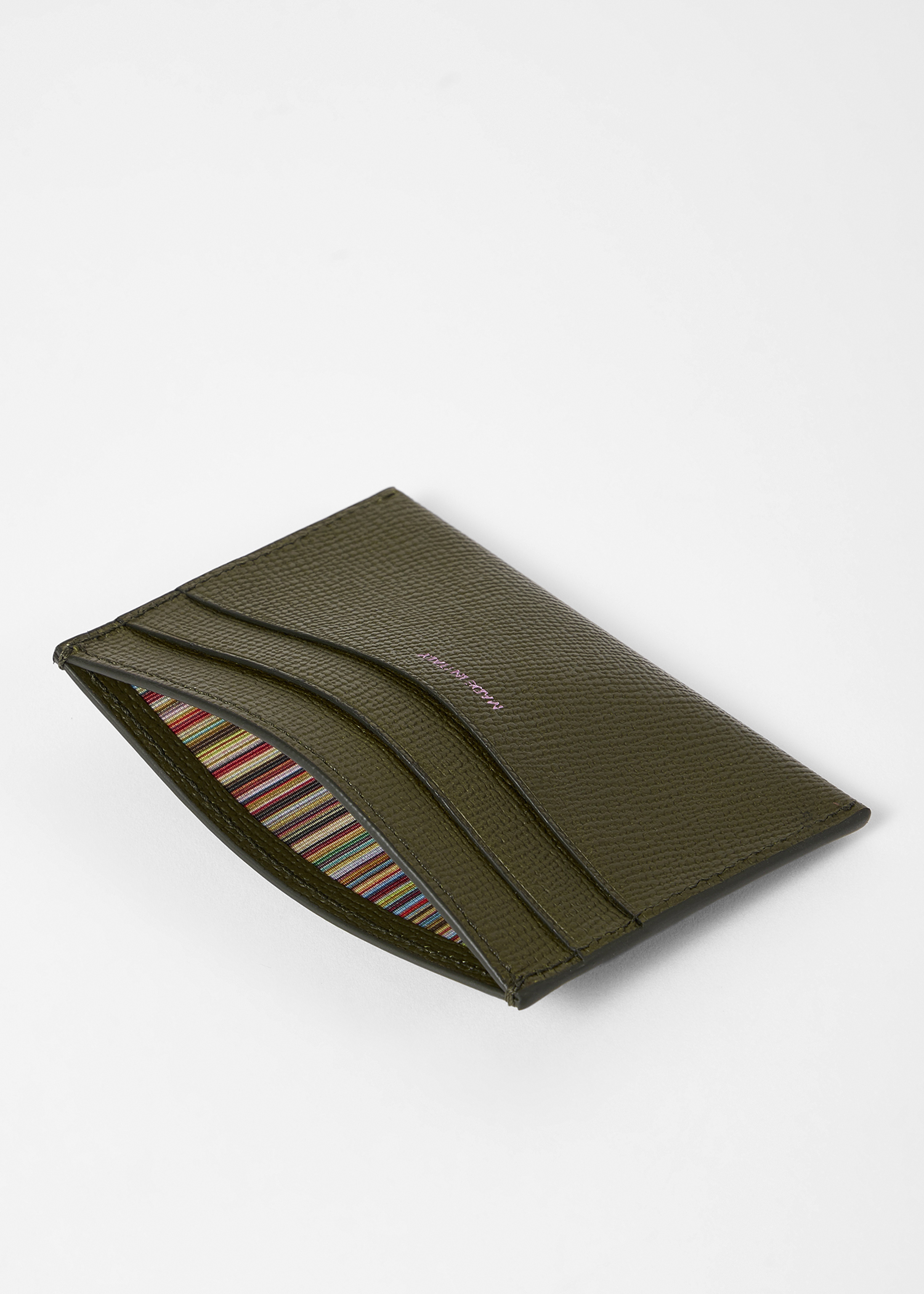 Green 'Floral Street' Grained Leather Card Holder - 3
