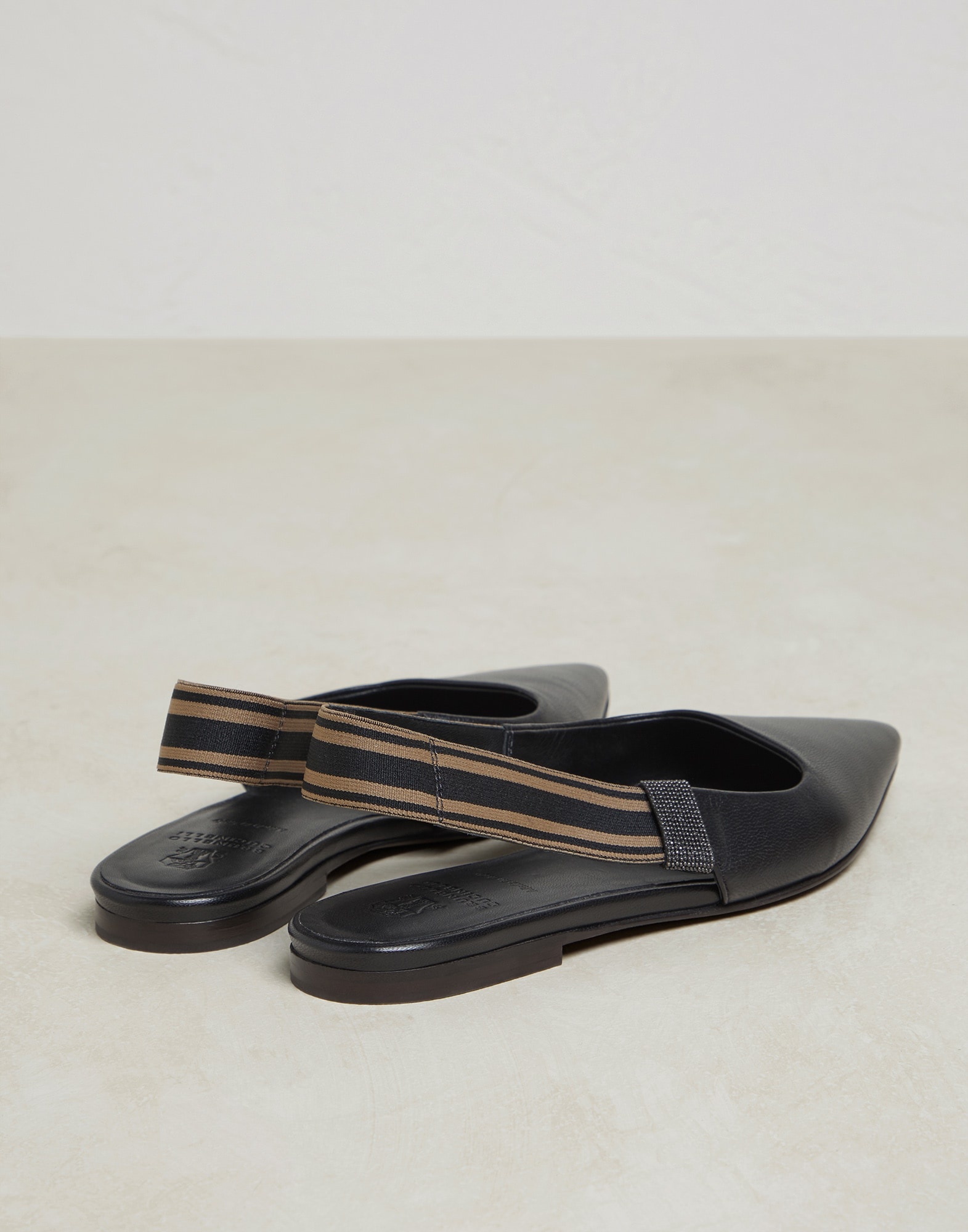 Nappa leather flats with striped strap and monili - 3