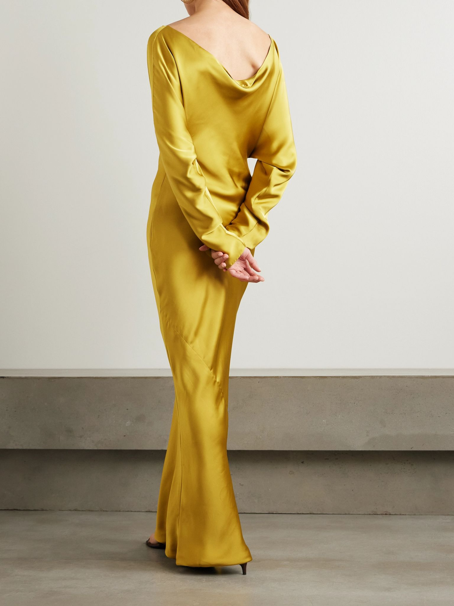 Maria draped satin gown Chartreuse - 3