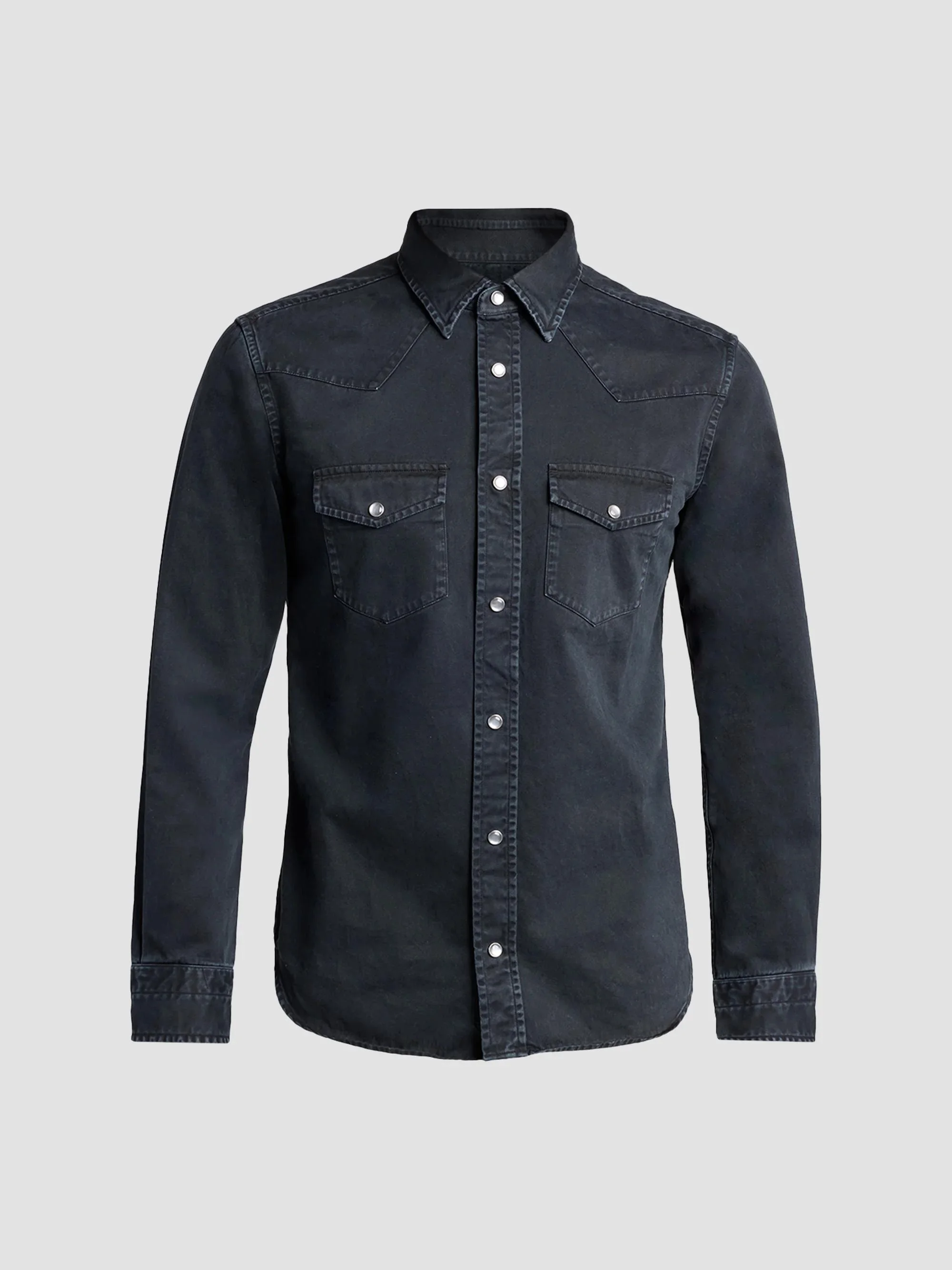 Men's Peached Twill Denim Western Shirt - Black - 1