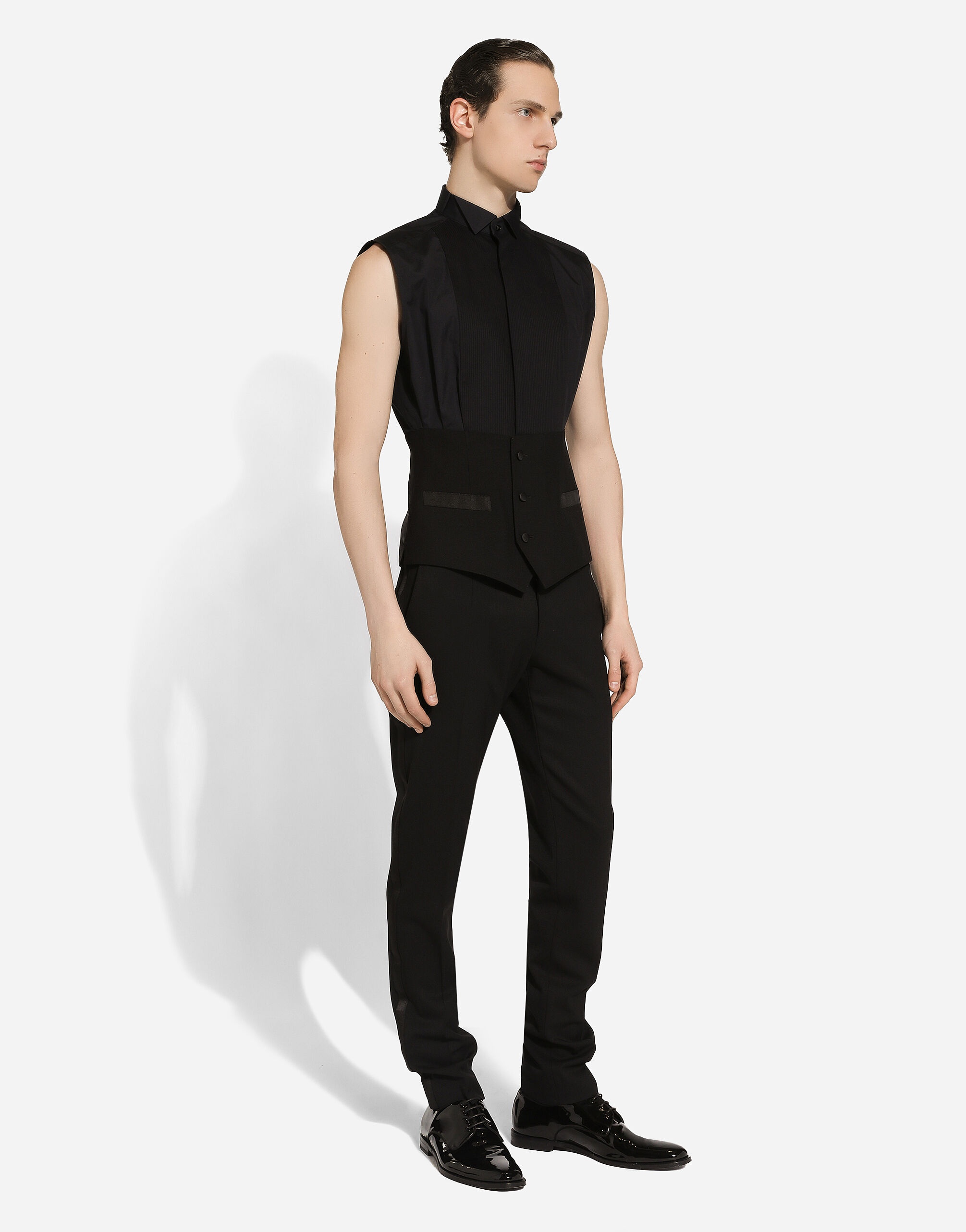 Sleeveless cotton tuxedo shirt - 6