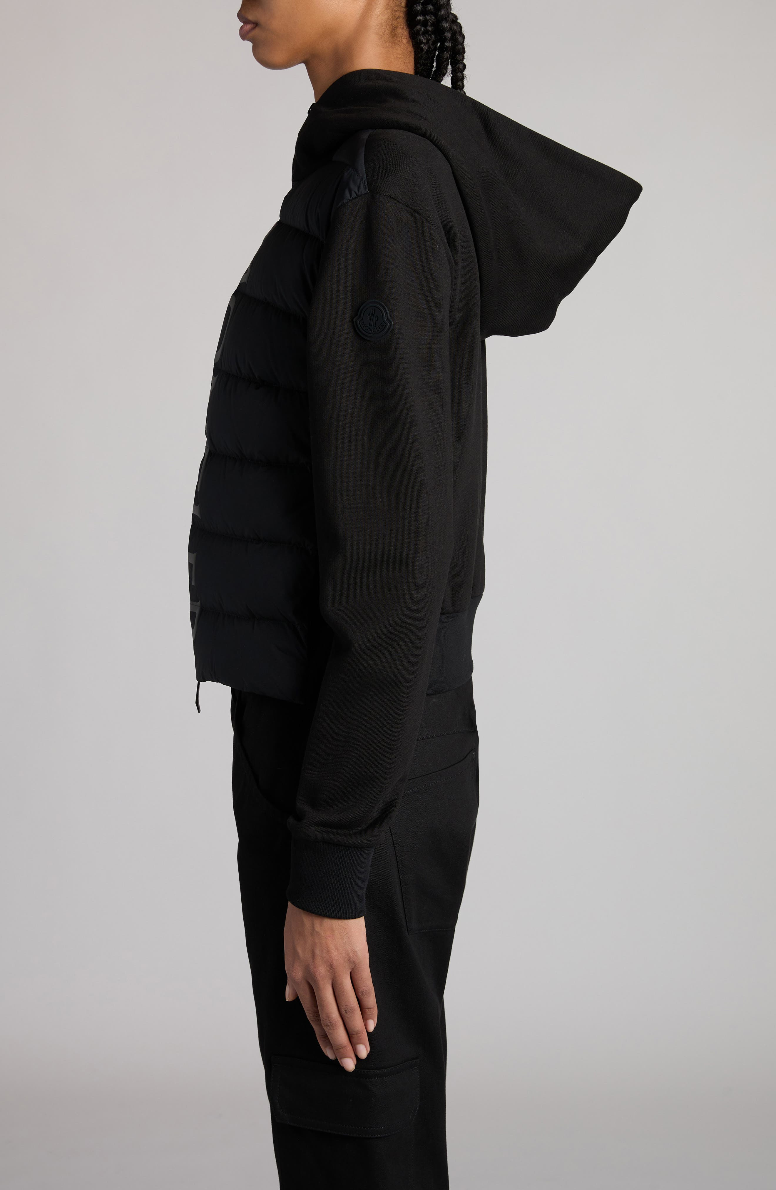 Moncler Quilted Down & Cotton Knit Hooded Cardigan in Black at Nordstrom - 4