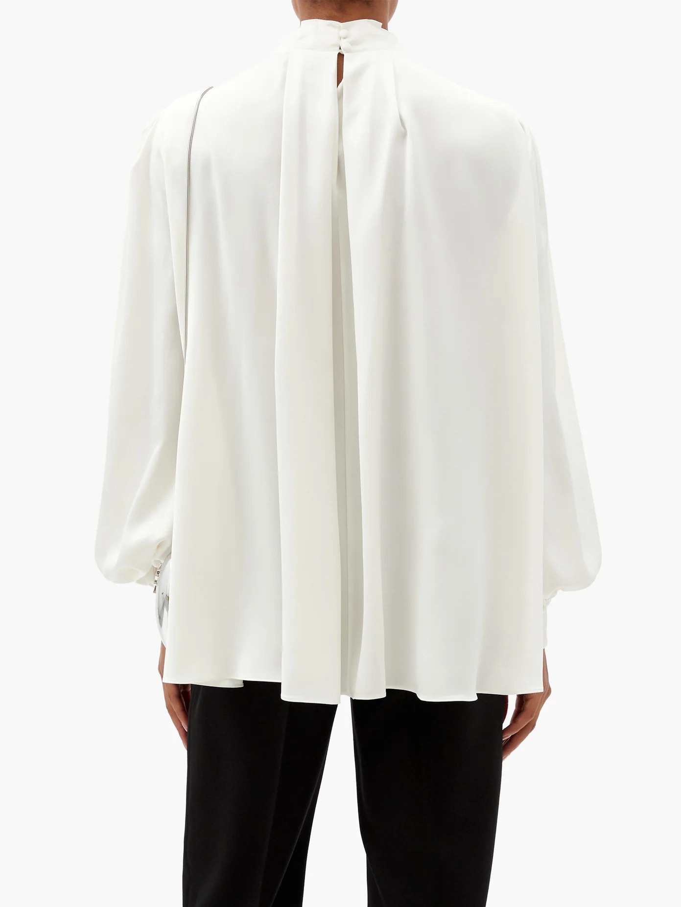 High-neck pleated silk-satin blouse - 5