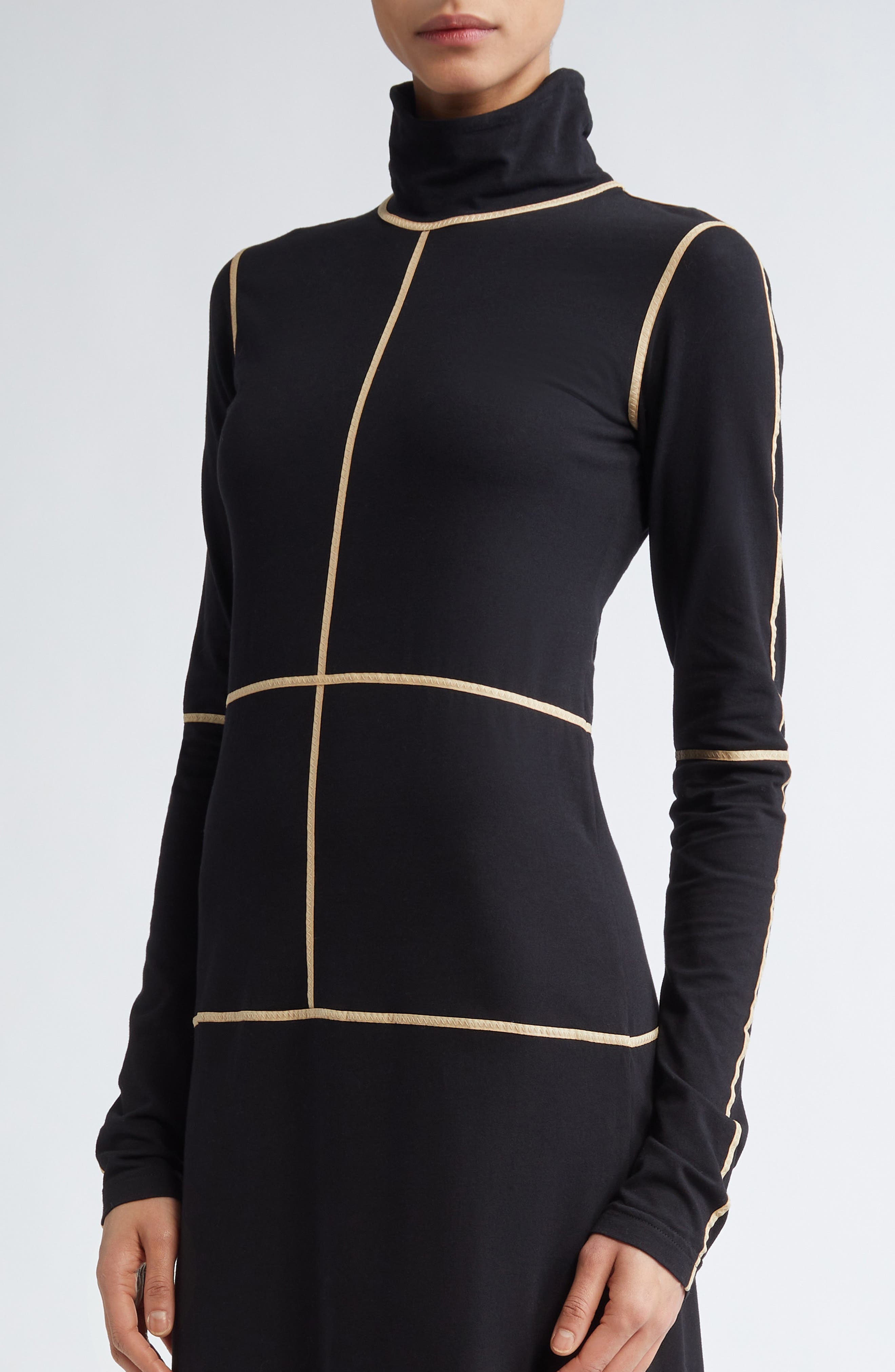 MM6 Maison Margiela Contrast Seam Long Sleeve Turtleneck Dress in Black at Nordstrom - 5