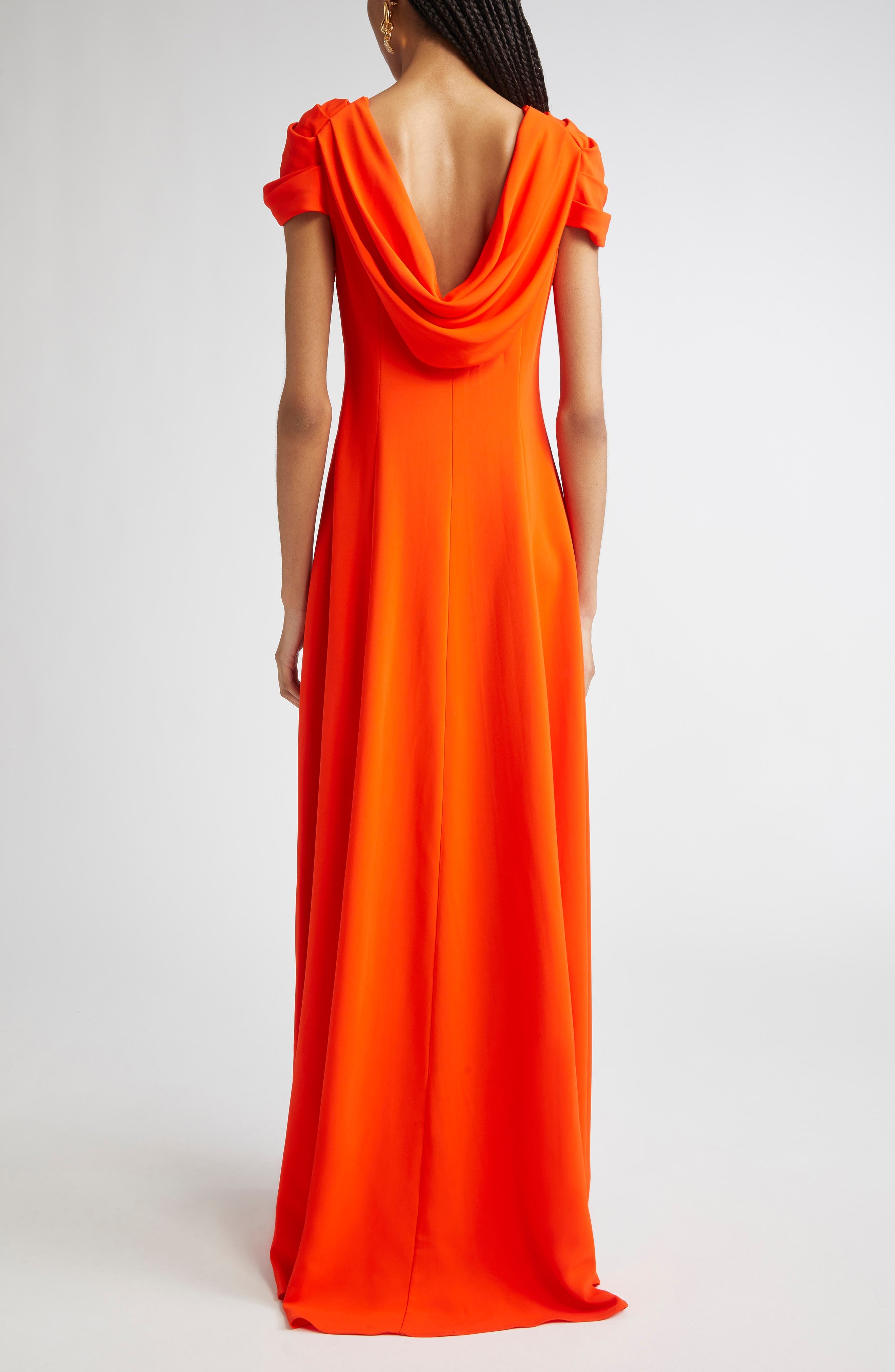 Oscar de la Renta Twist Detail Cap Sleeve Stretch Cady Gown in Carnelian at Nordstrom - 2