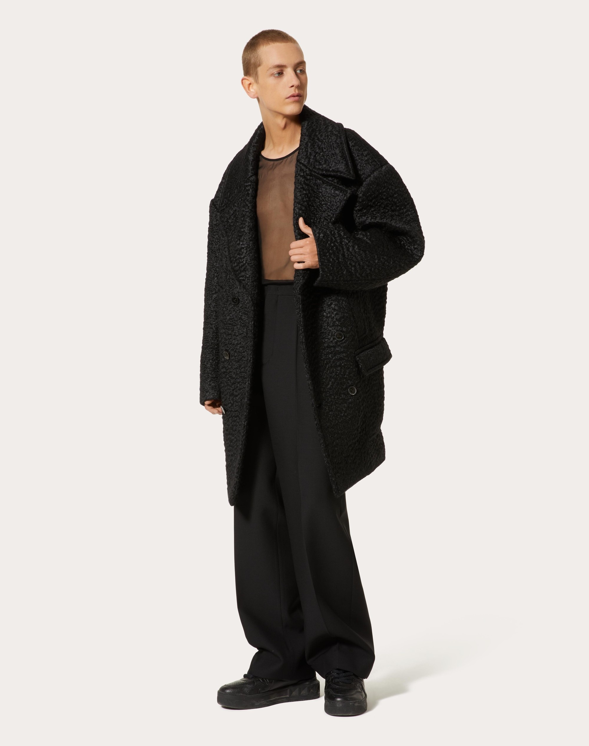 DOUBLE-BREASTED BOUCLÉ WOOL COAT - 2