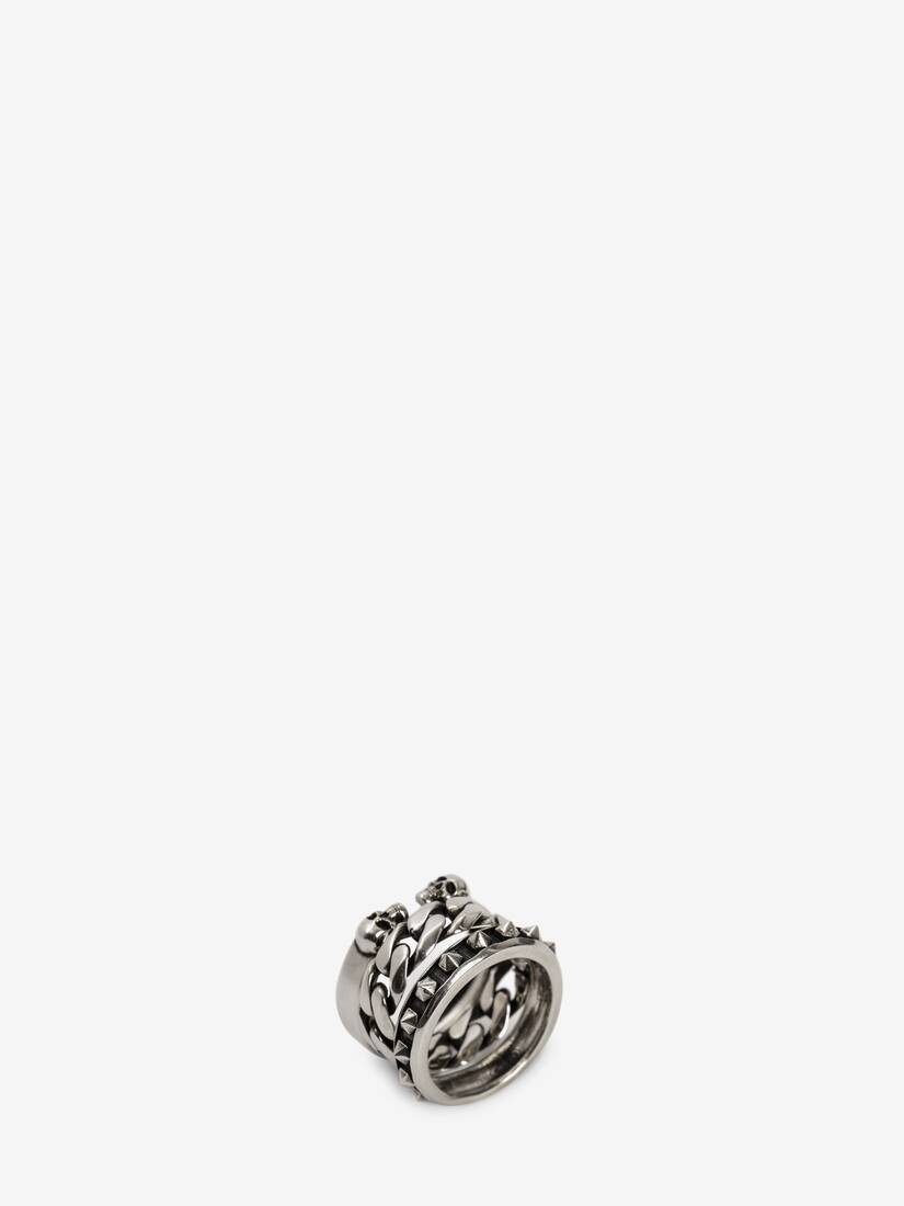 Punk Stud Double Ring in Antique Silver - 2