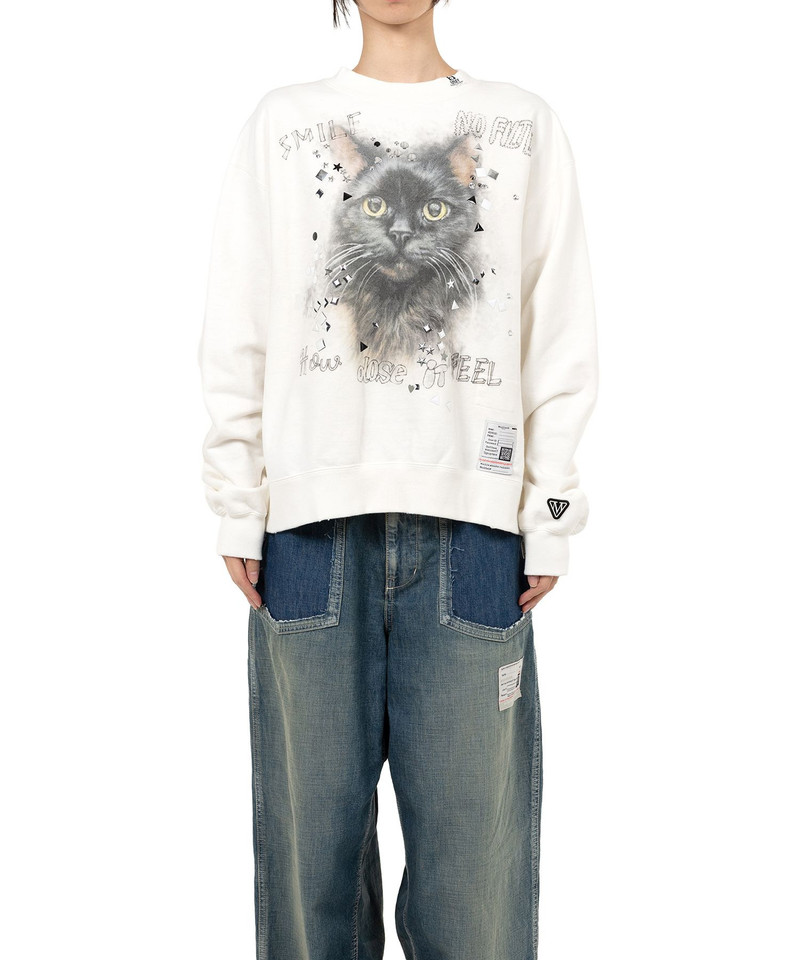 Cat Printed Embellished Distressed Sweatshirt 3