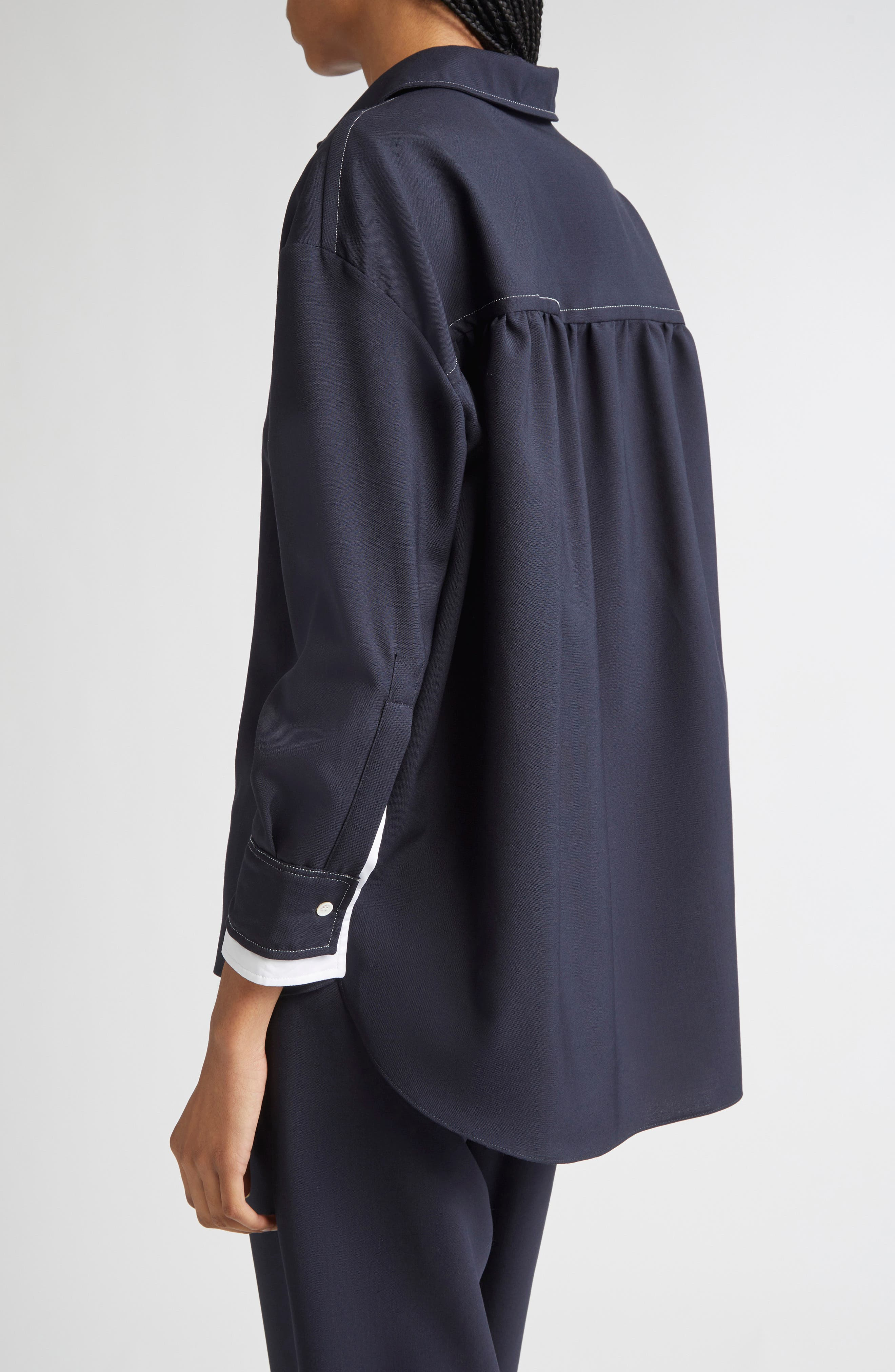 Marni Oversized Virgin Wool Button-Up Shirt in 00B99 Blue Black at Nordstrom - 3