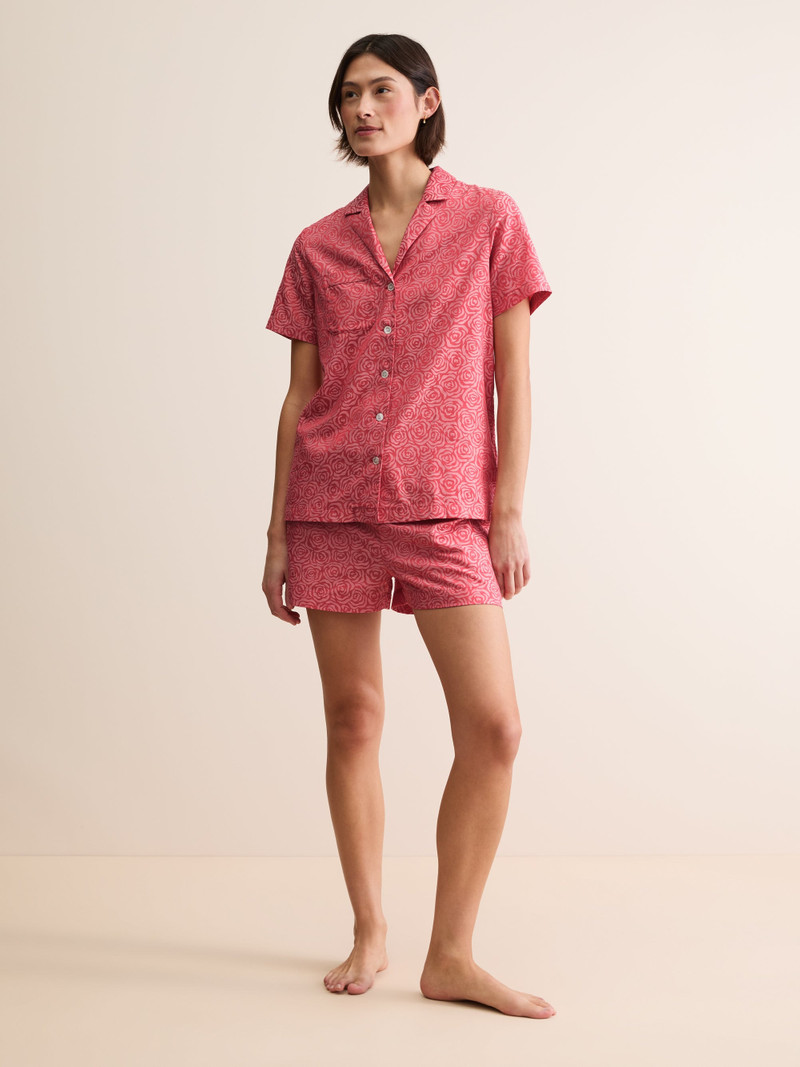 Derek Rose Women's Short Pajamas Paris Cotton Jacquard Red Rose outlook