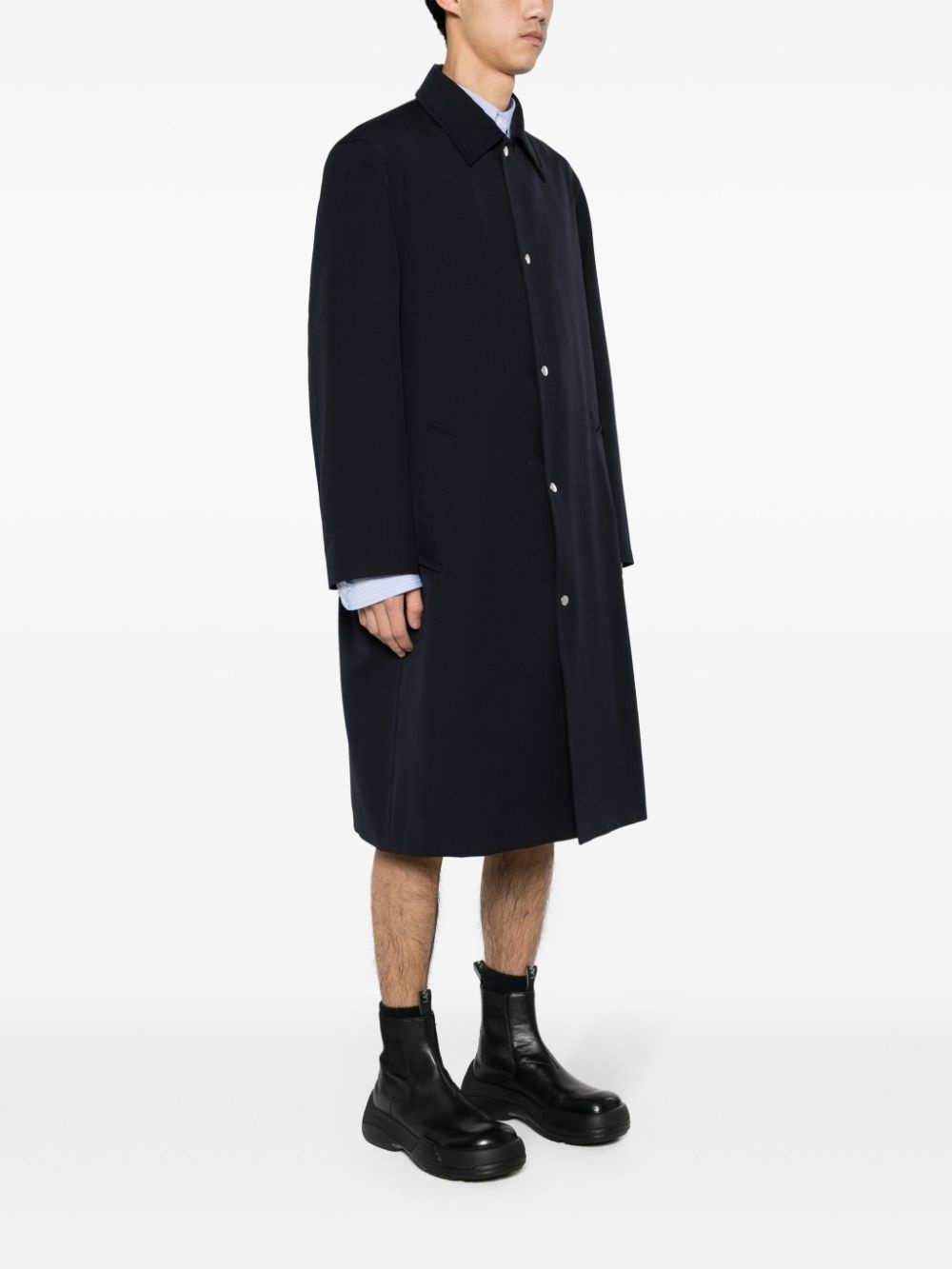 single-breasted gabardine wool coat - 3