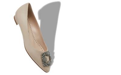 Manolo Blahnik Light Beige Calf Leather Jewel Buckle Flat Shoes outlook