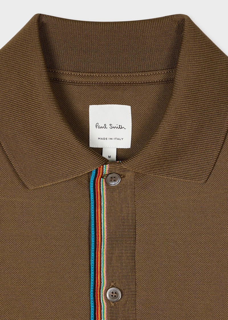 Paul Smith Dark Khaki 'Signature Stripe' Trim Polo Shirt outlook