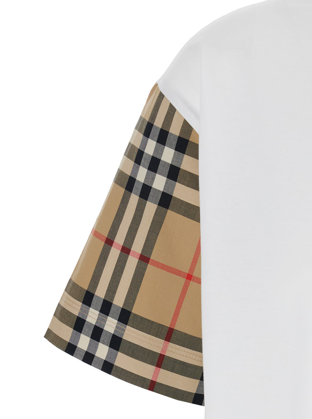 Burberry Women White T-Shirt With Vintage Check Motif On The Sleeves In Cotton Woman - 3