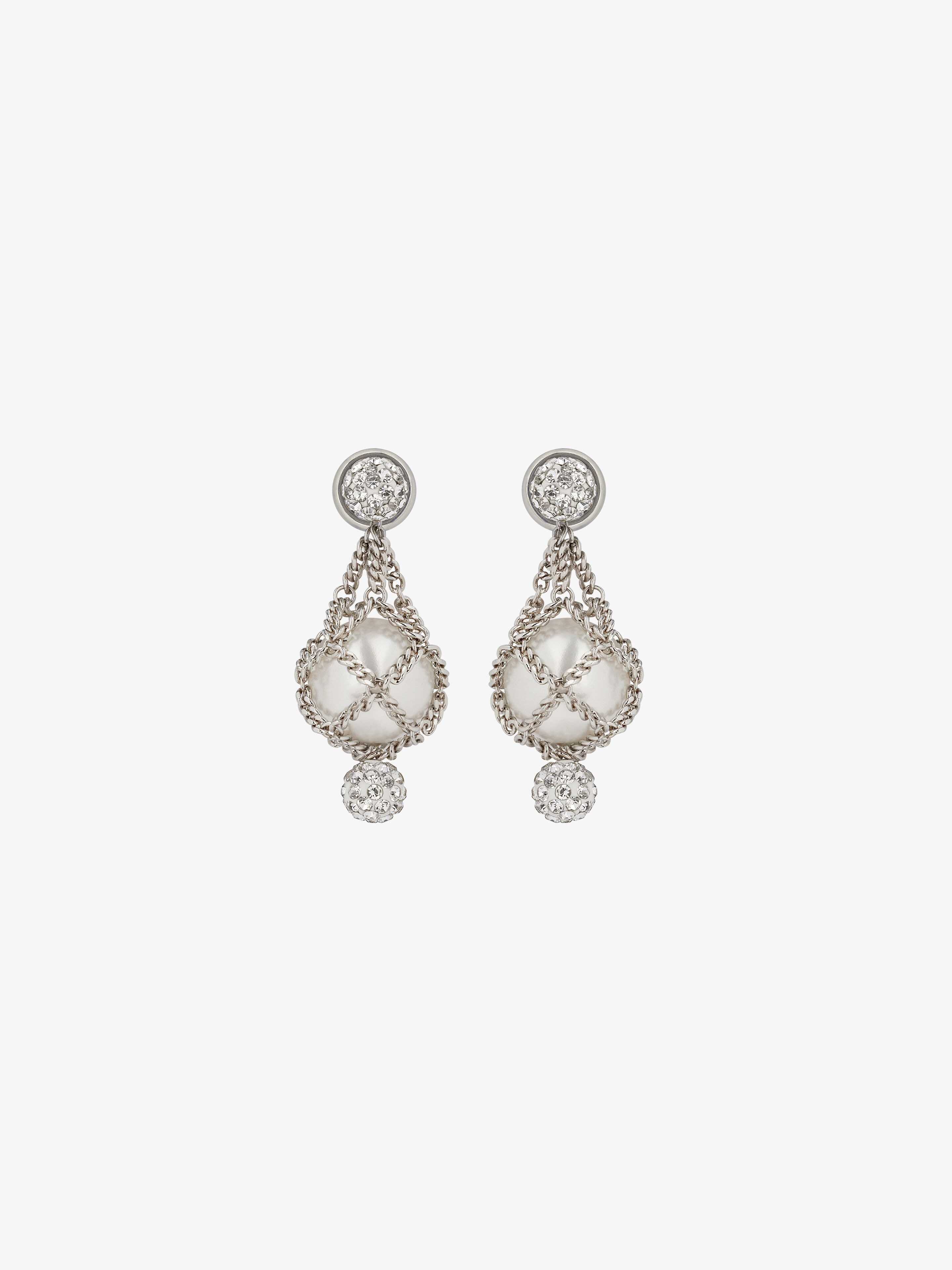 PEARLING EARRINGS IN METAL WITH PEARLS AND CRYSTALS - 1