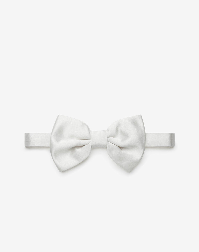 White pure silk satin bow tie - 1