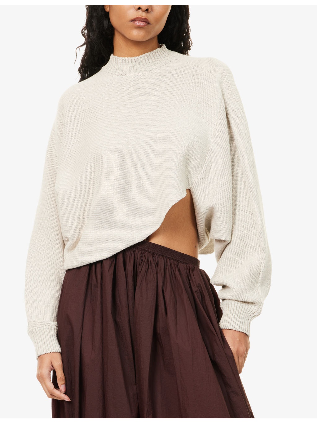 Asymmetric Cropped Linen-And-Cotton Knit Jumper - 3
