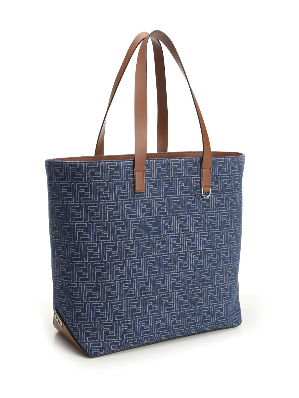 Shoppng Bag Ff Jacquard Denim Handbags Blue - 2