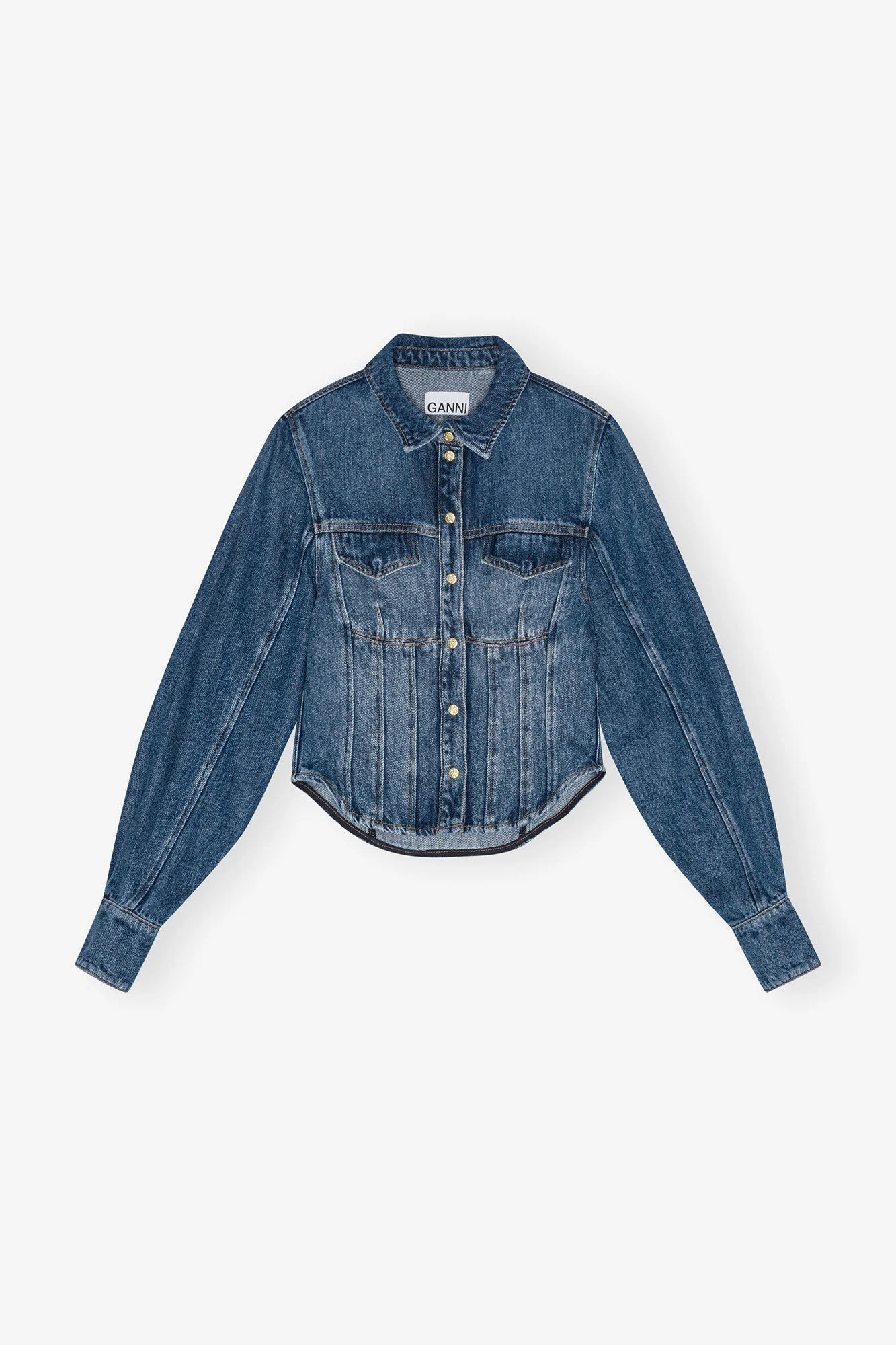 BLUE LIGHT DENIM CORSAGE SHIRT - 1