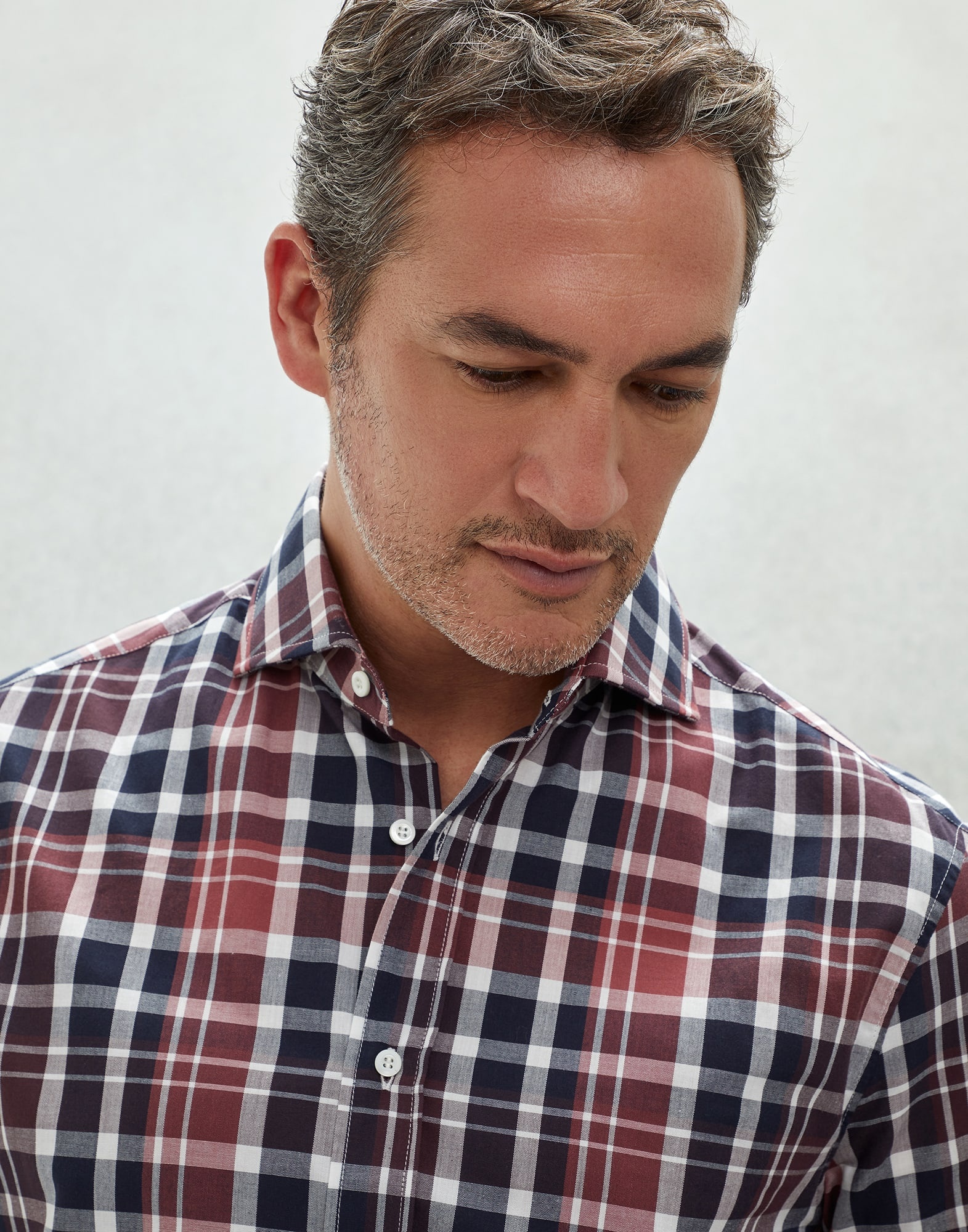 Madras poplin basic fit shirt with spread collar - 3