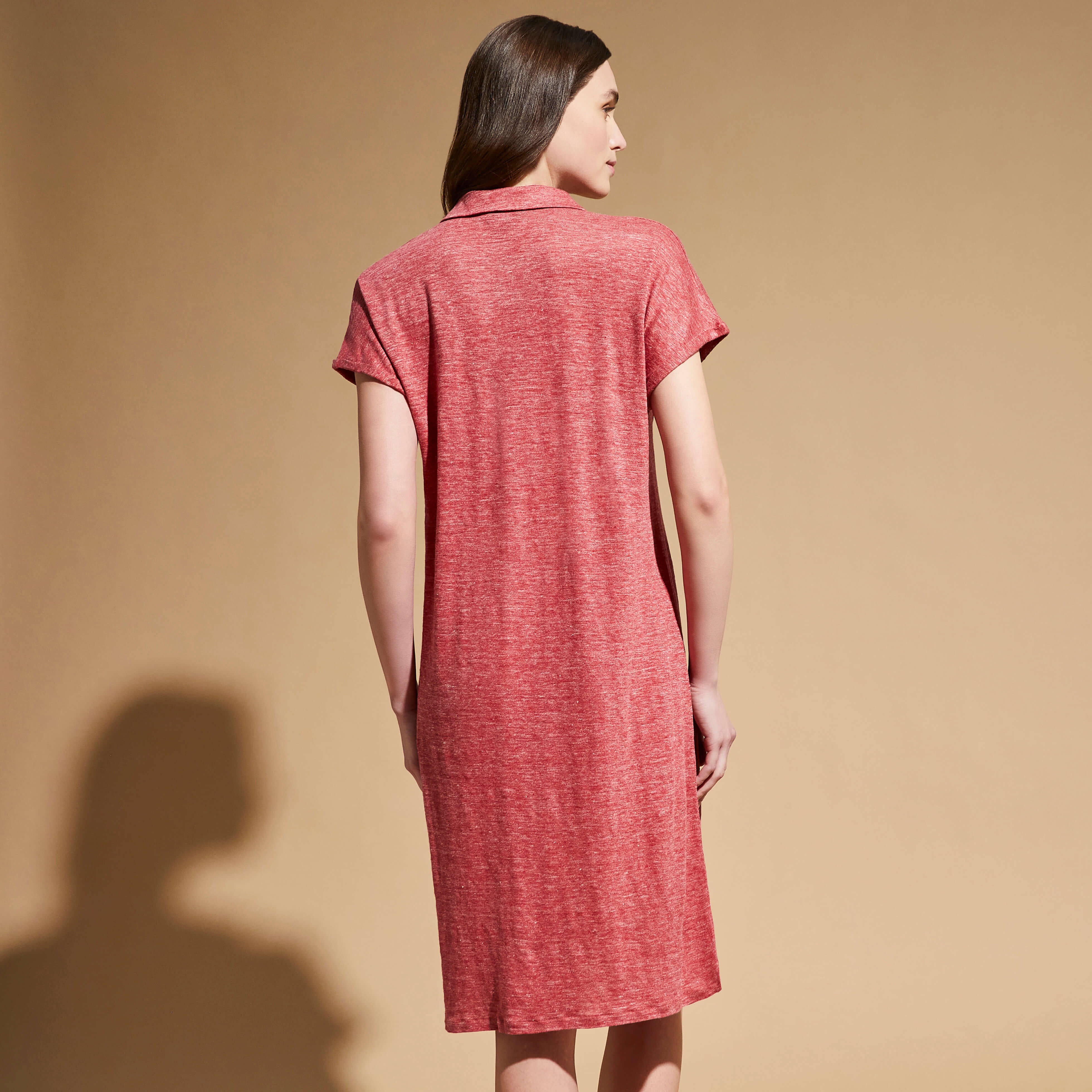Women Linen Long Polo Dress Solid - 4
