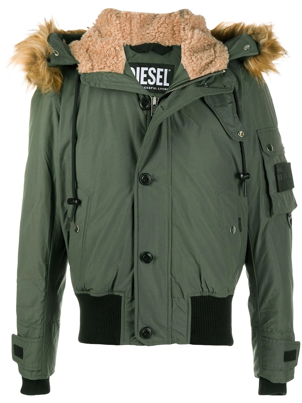 faux fur-trimmed padded jacket - 1