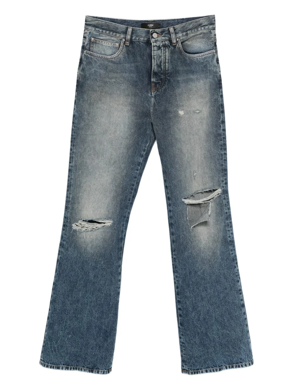 ripped-knees bootcut denim jeans - 1