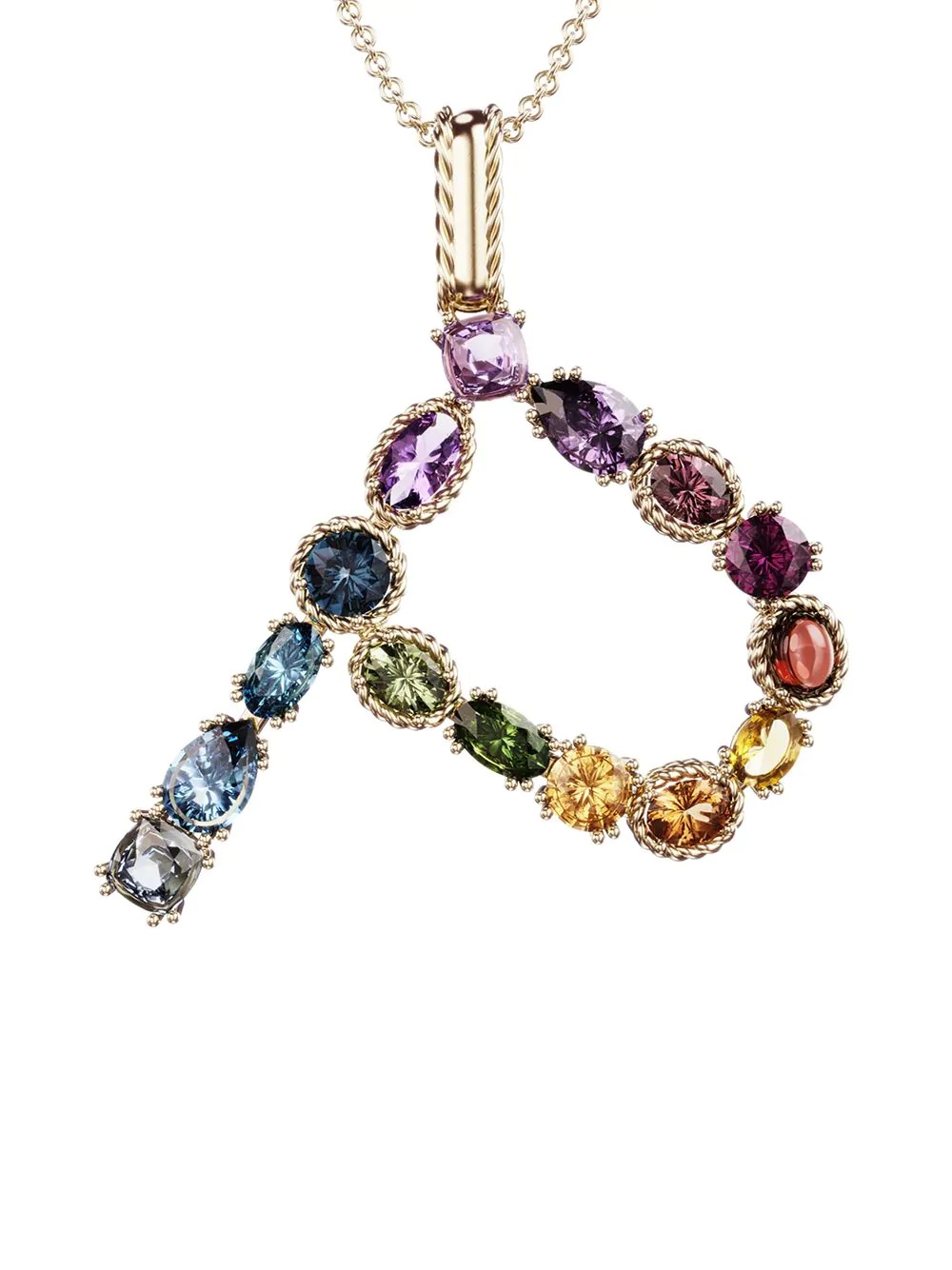 18kt yellow gold initial P gemstone necklace - 2