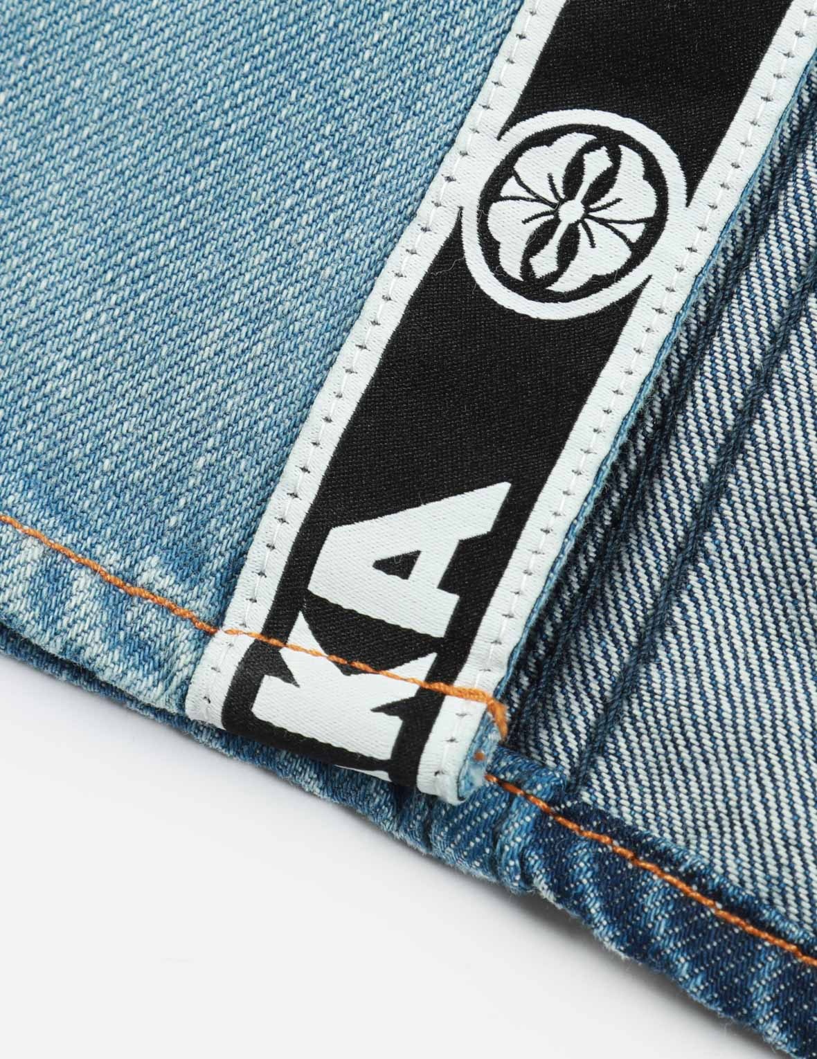LOGO PRINT AND APPLIQUÉ HALF & HALF DENIM SHIRT - 9