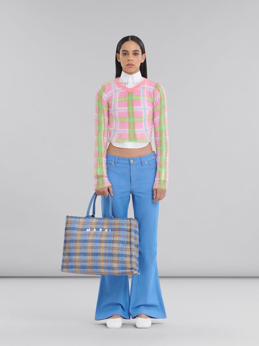 BLUE CHECKED SMALL BASKET BAG - 2