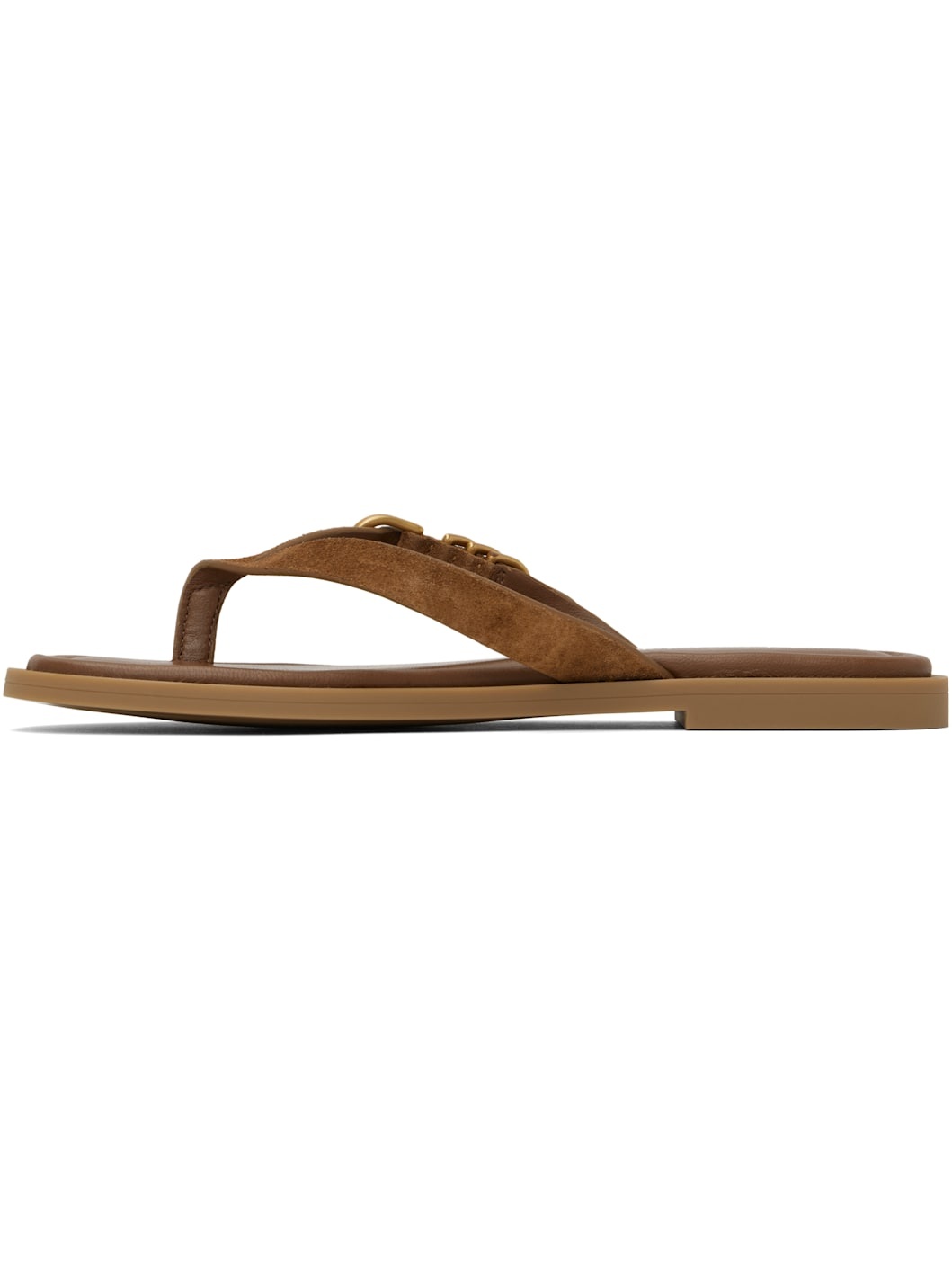 Brown Gia Italian Suede Thong Sandals - 3
