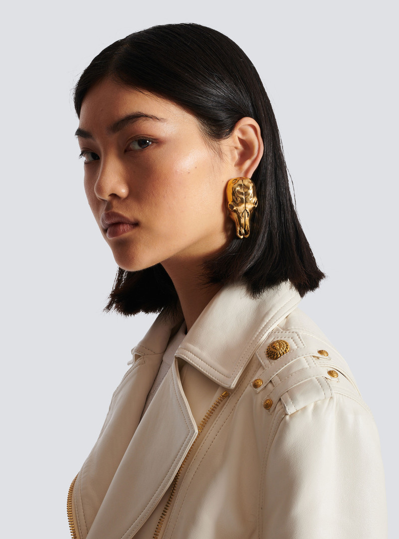 Balmain Buffalo skull earrings outlook