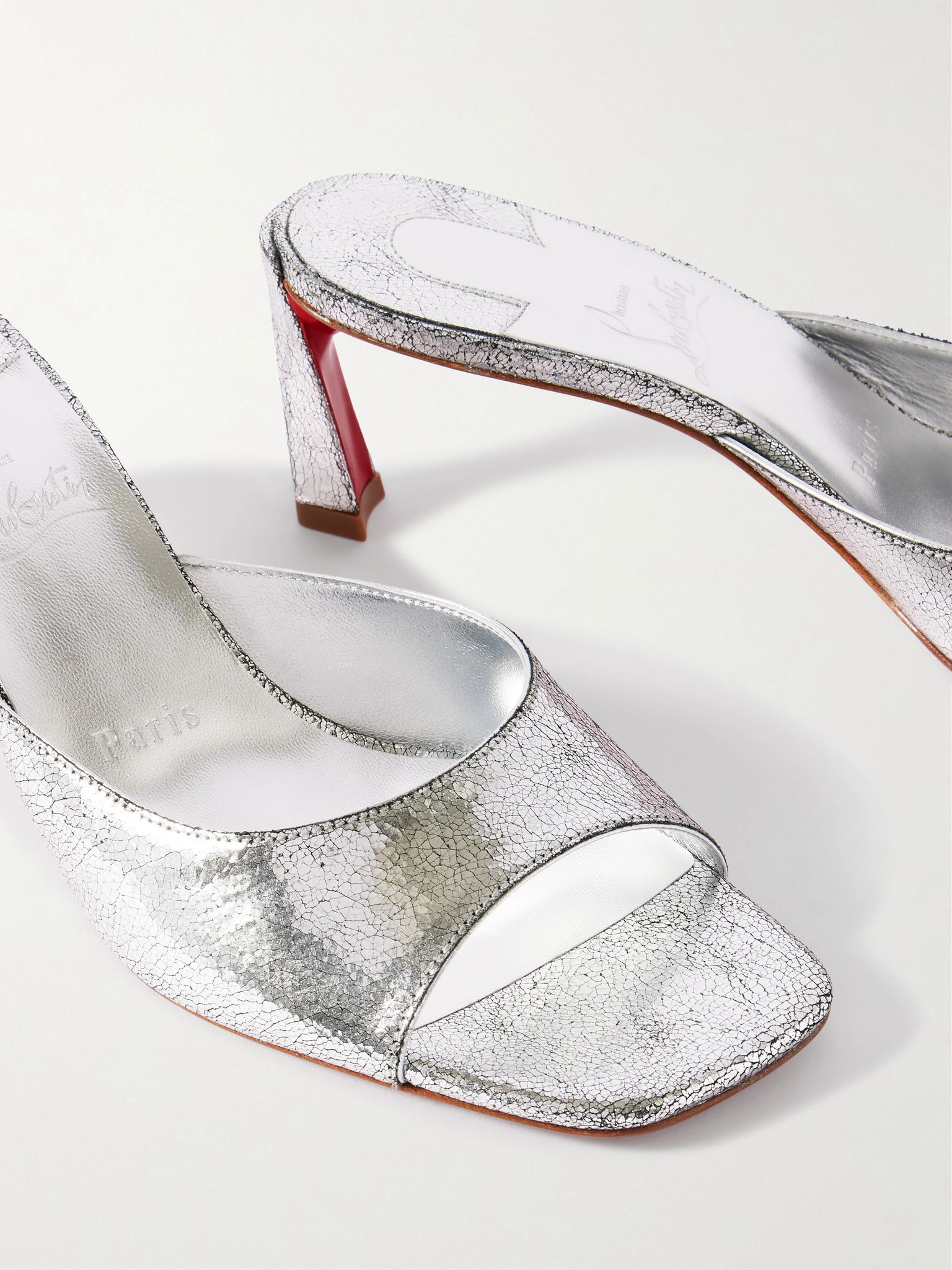Condora 55 metallic cracked-leather mules Silver - 4