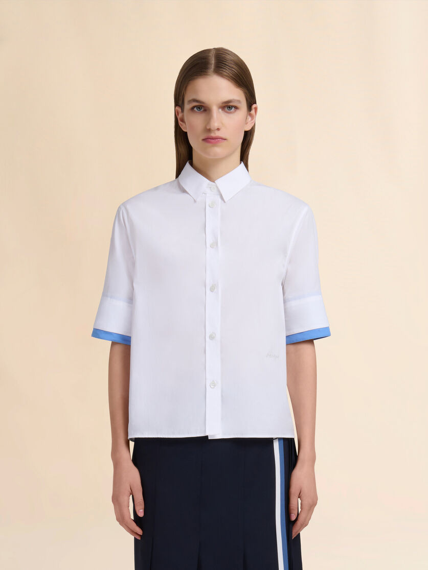 WHITE POPLIN SHIRT WITH DOUBLE CUFFS - 2